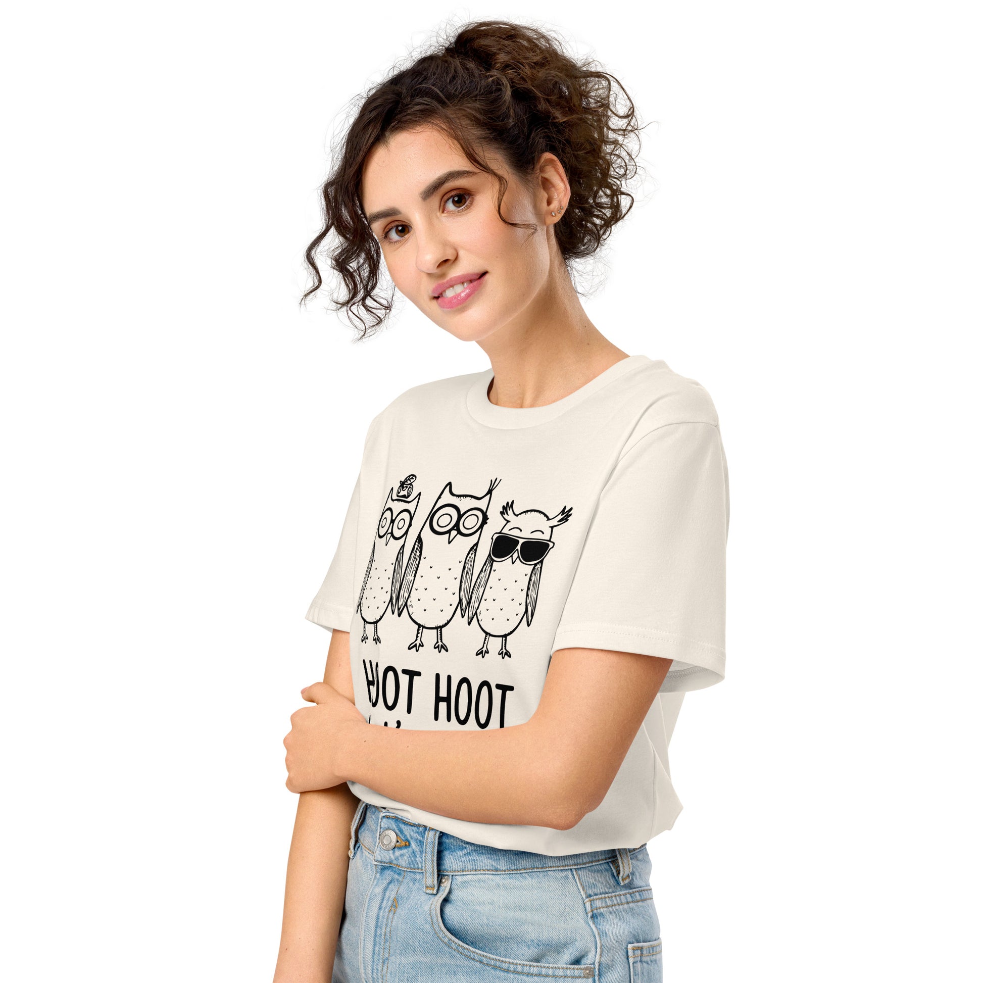 Unisex Organic Mid-Light T-Shirt: Hoot Hoot Let’s Stick Together! | Owl-Themed Sustainable Fashion USA Dudeily