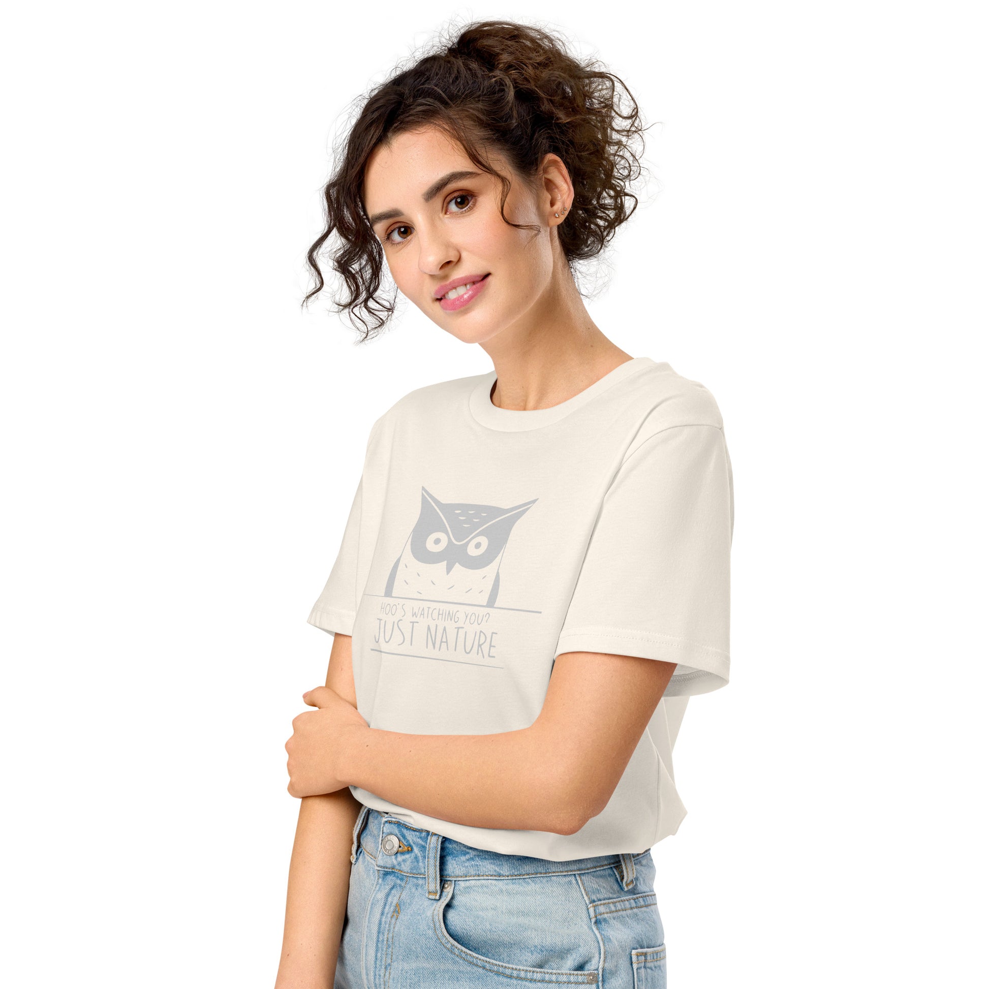 Organic Mid-Light T-Shirt: 'Hoo’s Watching You? Just Nature' | Sustainable Owl Fashion USA Dudeily