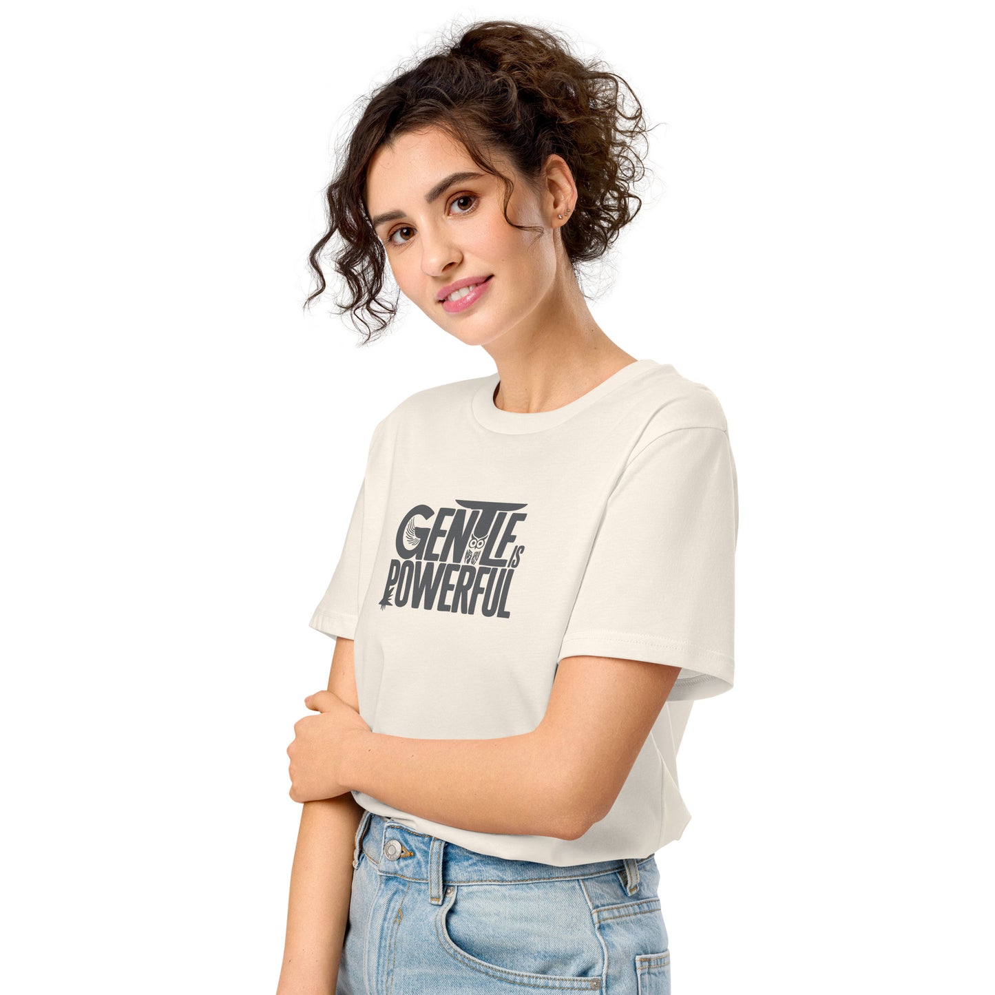 Unisex Organic Mid-Light T-Shirt "Gentle is Powerful" – Owl Print Sustainable Fashion Dudeily