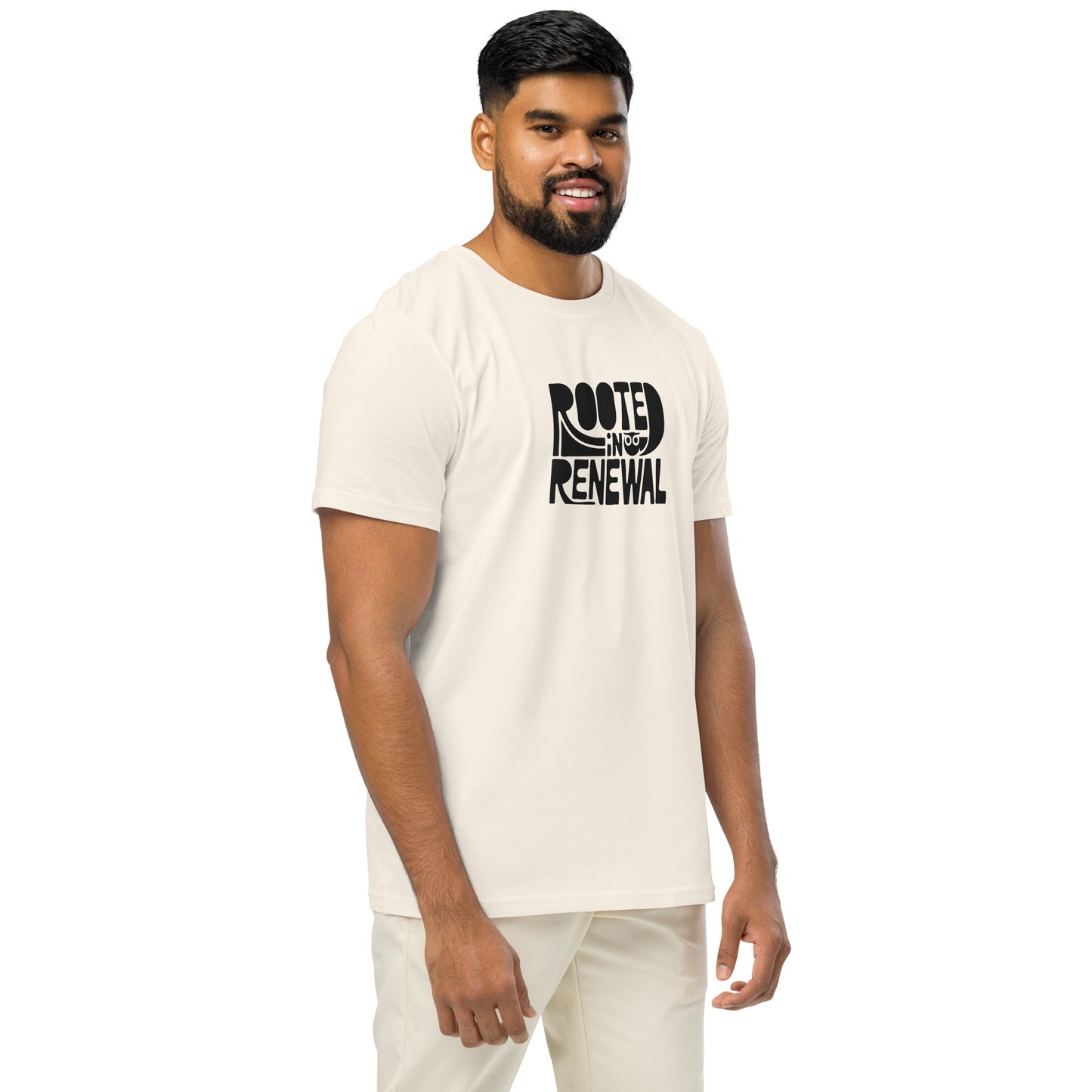 Unisex Organic Mid-Light T-Shirt "Rooted In Renewal" – Owl Print Sustainable Fashion Dudeily