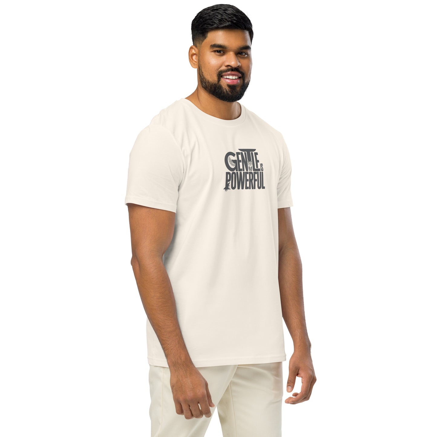 Unisex Organic Mid-Light T-Shirt "Gentle is Powerful" – Owl Print Sustainable Fashion Dudeily