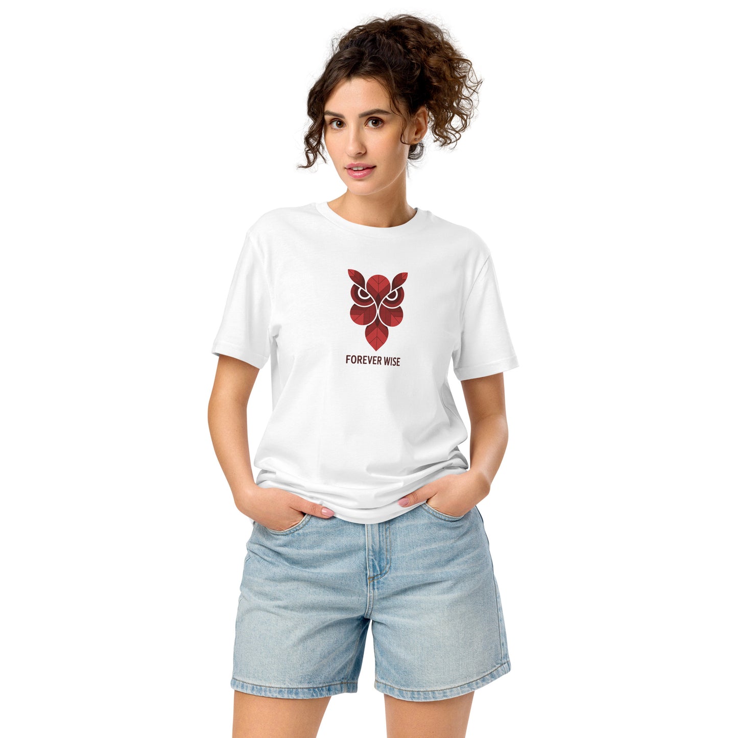 Unisex Organic Mid-Light T-Shirt: 'Forever Wise' | Eco-Friendly Owl Apparel USA White Dudeily