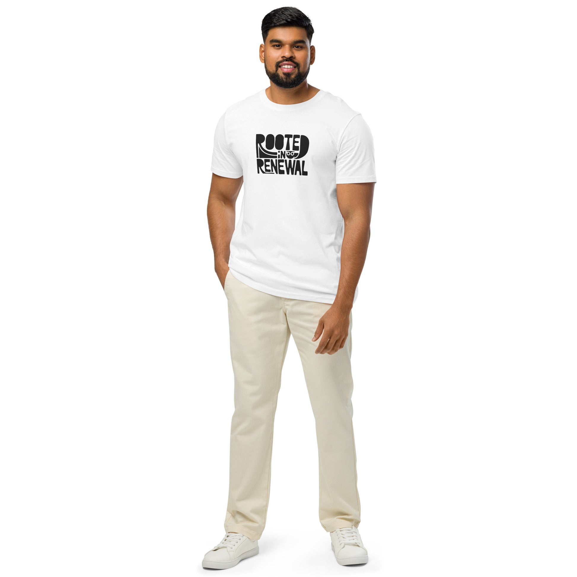 Unisex Organic Mid-Light T-Shirt "Rooted In Renewal" – Owl Print Sustainable Fashion Dudeily