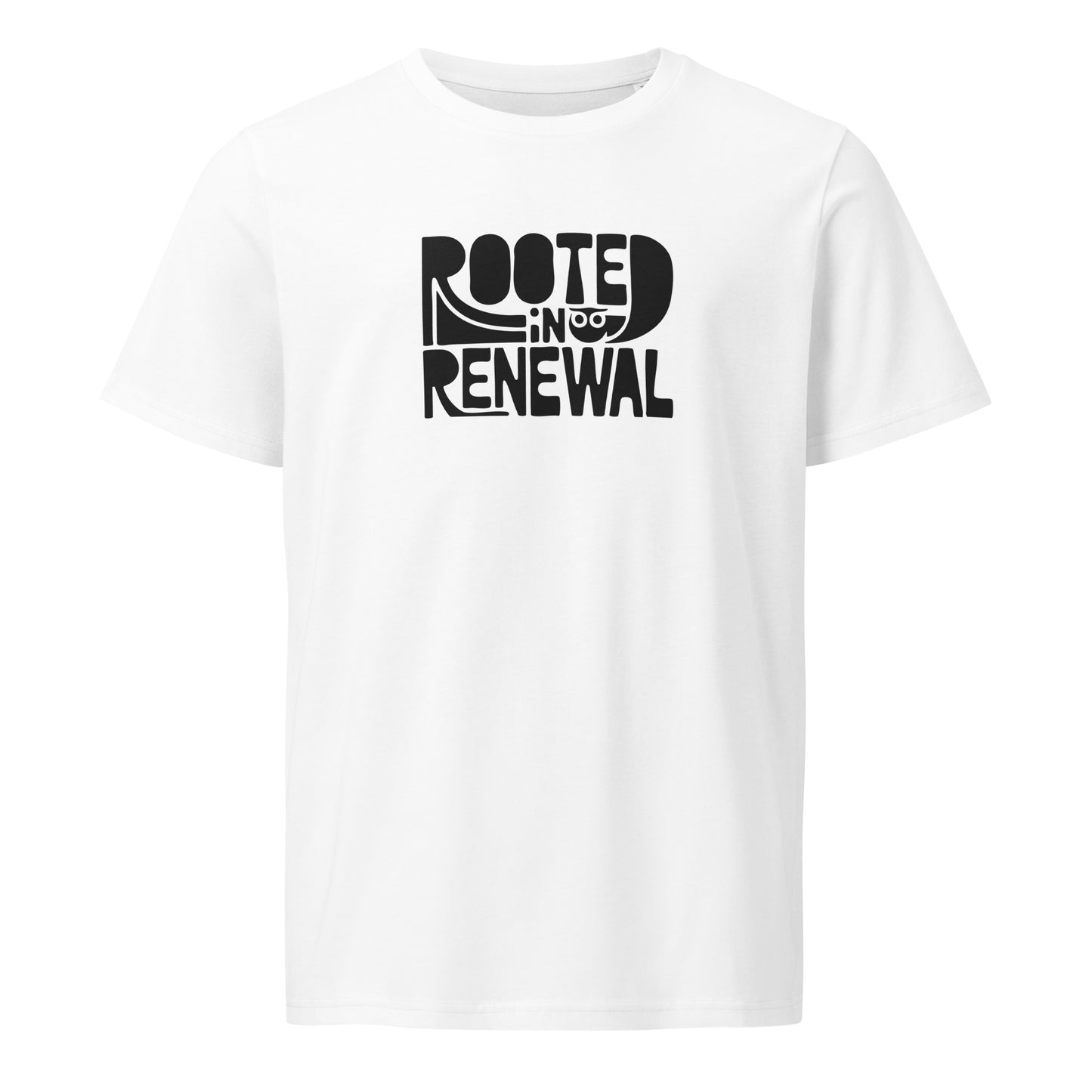 Unisex Organic Mid-Light T-Shirt "Rooted In Renewal" – Owl Print Sustainable Fashion White Dudeily