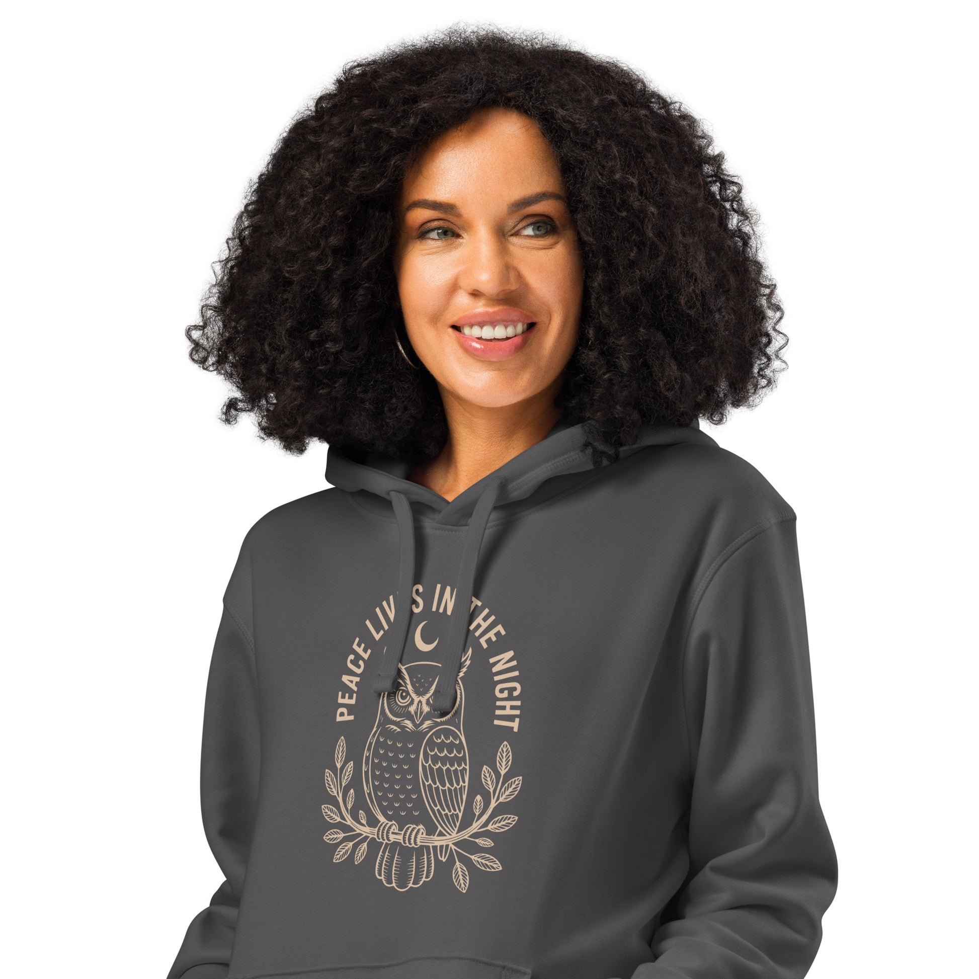 Unisex Organic Mid-Weight Hoodie: 'Peace in the Night' in Fall | Sustainable Owl Fashion USA Dudeily
