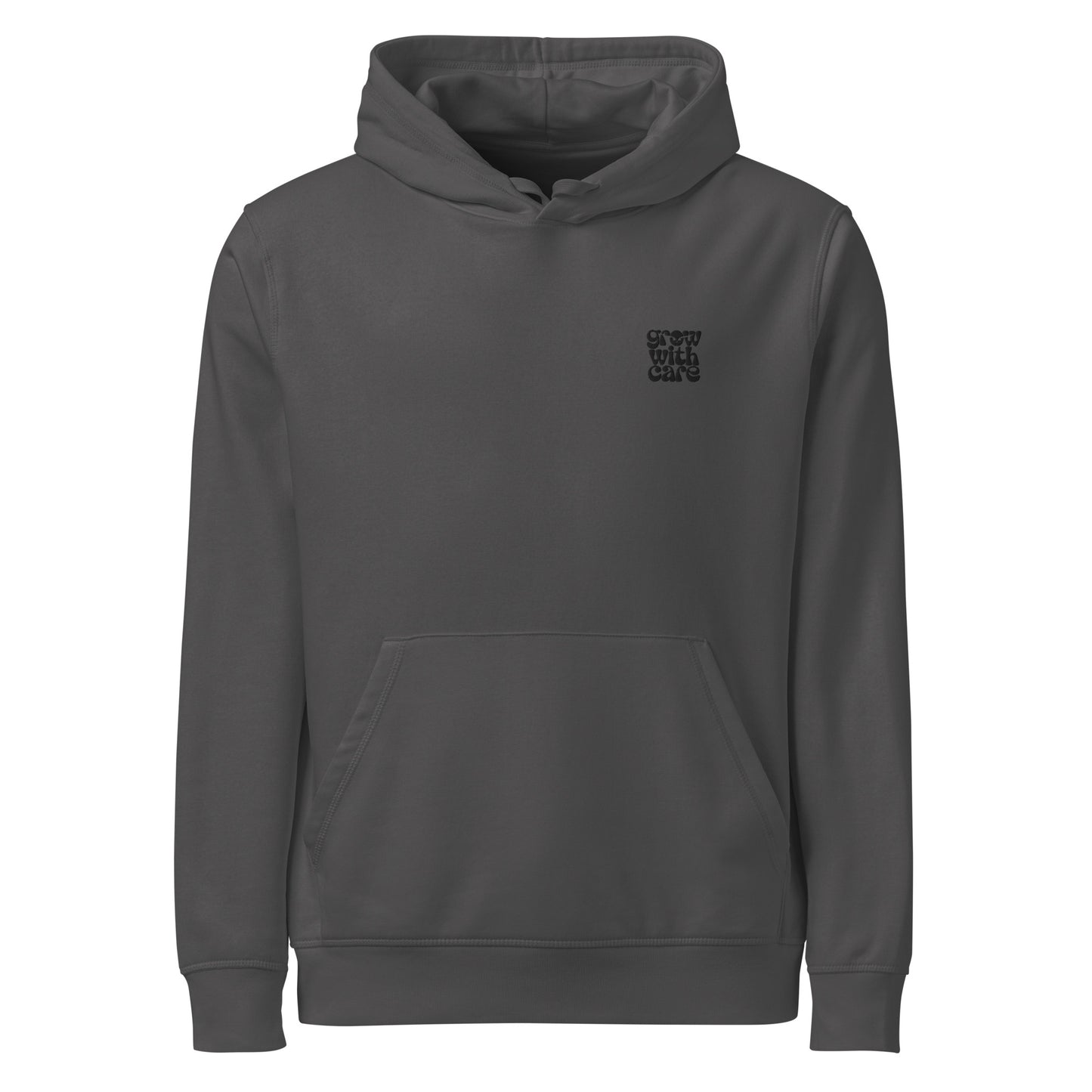 Eco-Friendly Owl Clothing Embroidered Unisex Organic Mid-Weight Hoodie "Grow With Care" Anthracite Dudeily