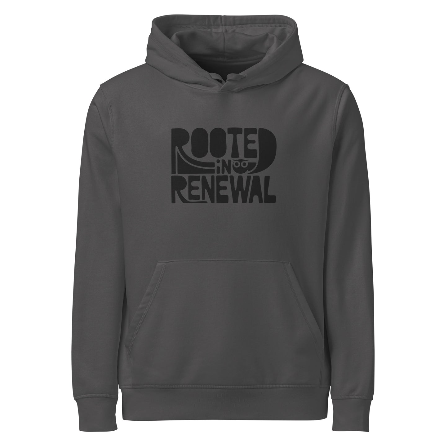 “Rooted In Renewal” Unisex Organic Mid-Weight Hoodie – Owl Print Sustainable Fashion Anthracite Dudeily
