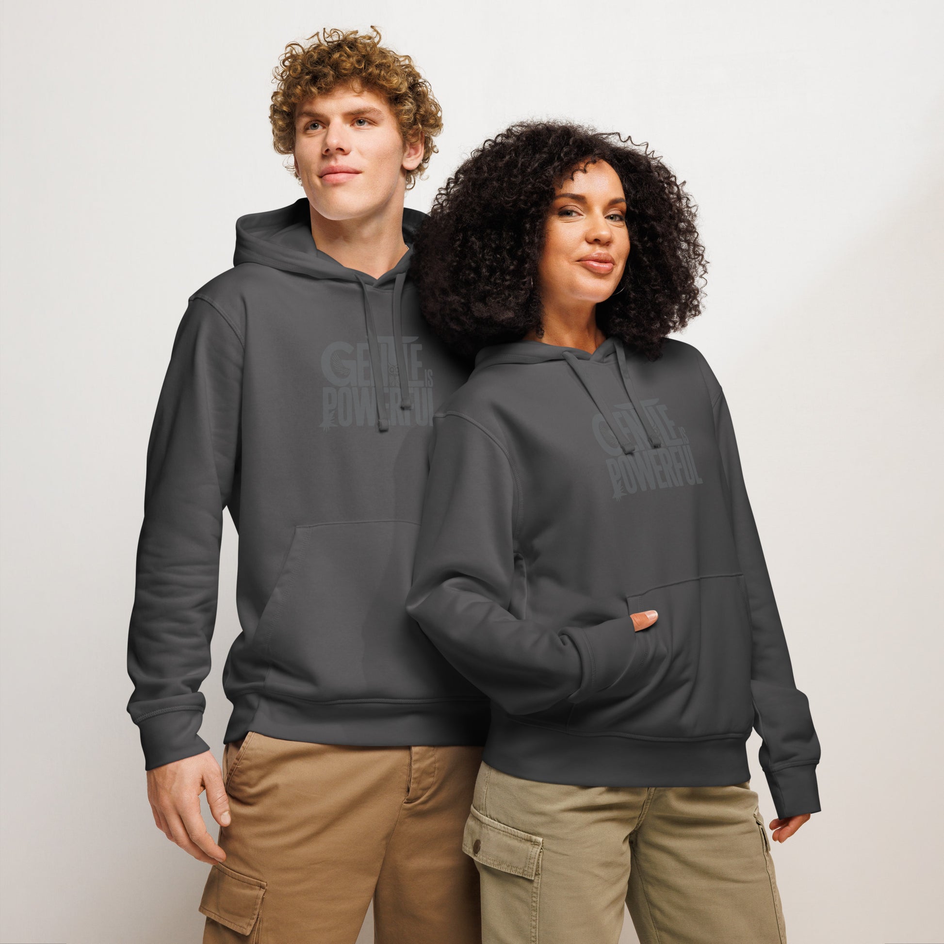 Unisex Organic Mid-Weight Hoodie "Gentle is Powerful" – Owl Print Sustainable Fashion Dudeily