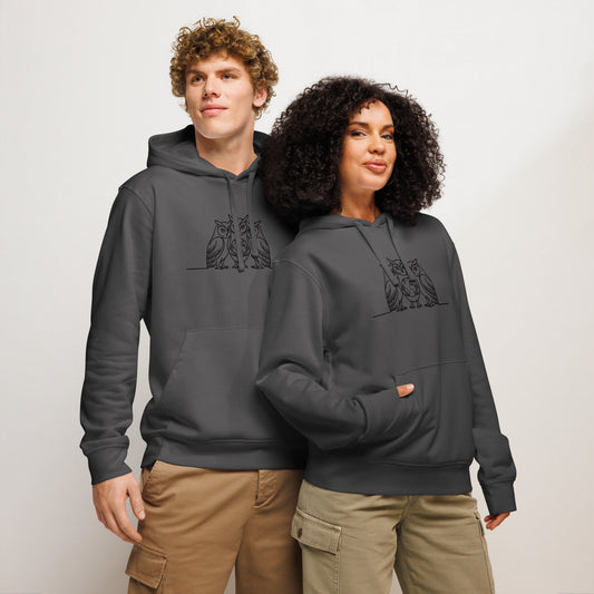 Unisex Organic Mid-Weight Hoodie – Minimal Owl Artwork | Sustainable Apparel Dudeily
