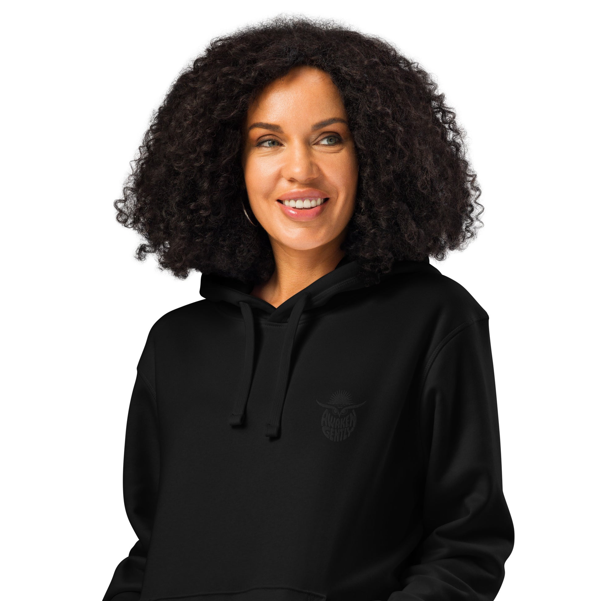 Eco-Friendly Owl Clothing Embroidered Unisex Organic Mid-Weight Hoodie "Awaken Gently" Dudeily