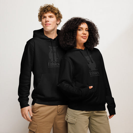 Unisex Organic Mid-Weight Hoodie: 'Ethics in Every Feather' | Sustainable Owl Fashion USA Dudeily