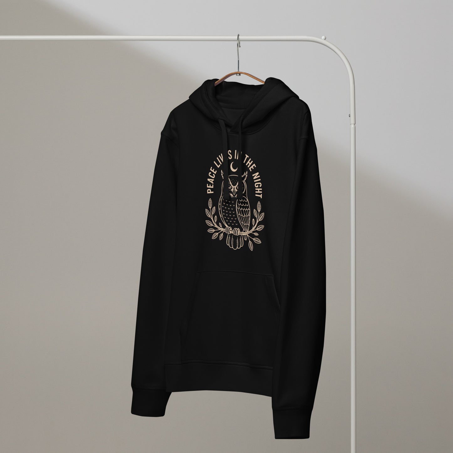 Unisex Organic Mid-Weight Hoodie: 'Peace in the Night' in Fall | Sustainable Owl Fashion USA Dudeily