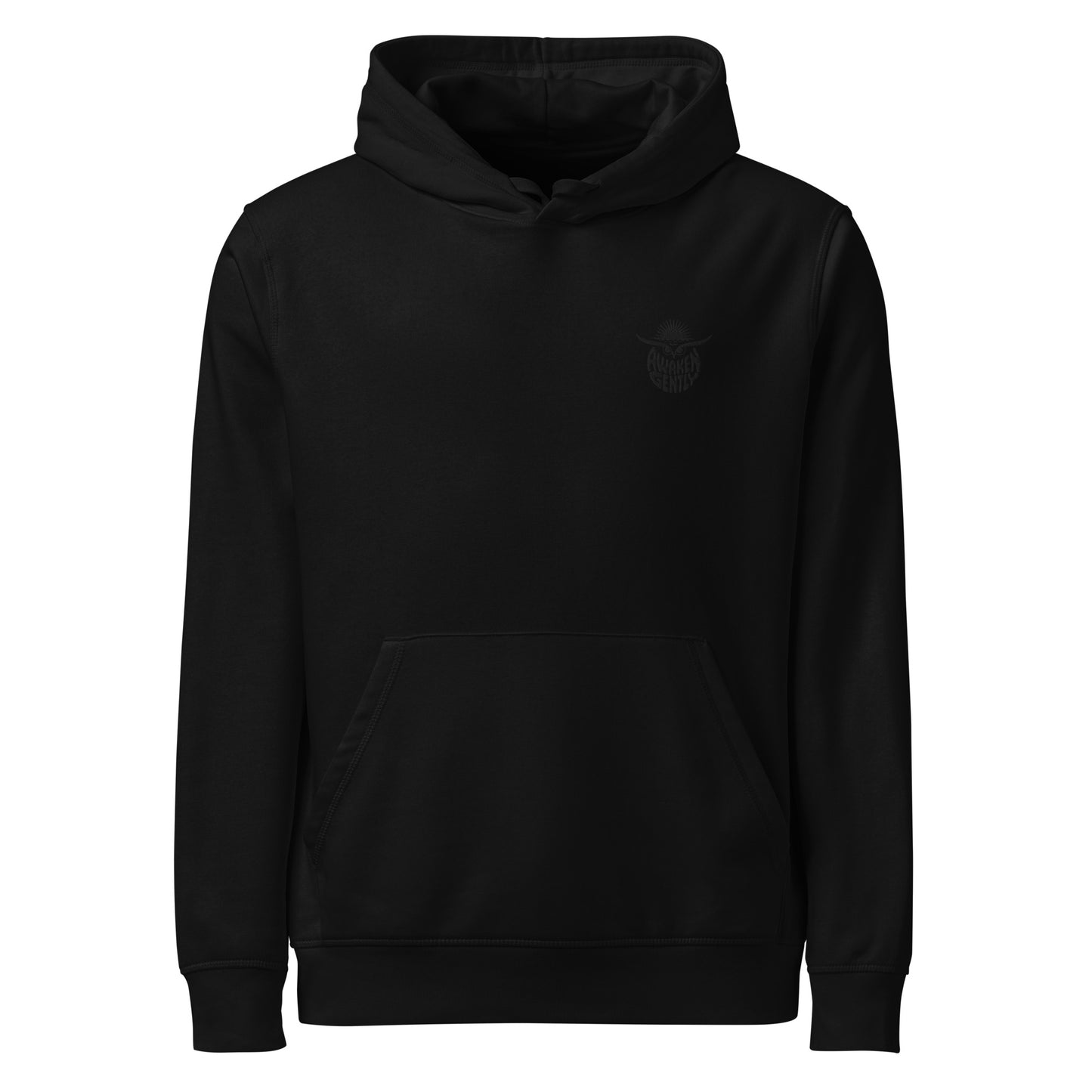 Unisex Organic Mid-Weight Hoodie "Awaken Gently" – Embroidered Eco-Friendly Owl Clothing Black Dudeily