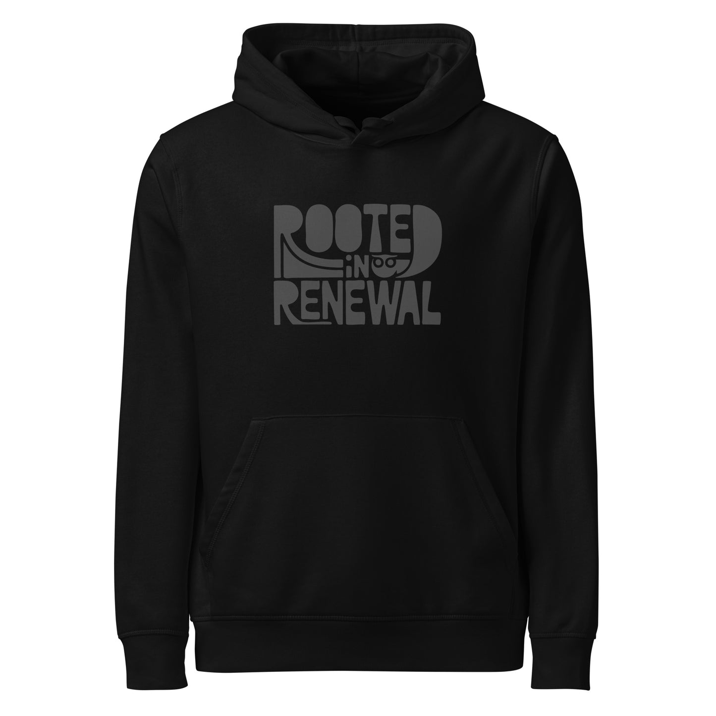 “Rooted In Renewal” Unisex Organic Mid-Weight Hoodie – Owl Print Sustainable Fashion Black Dudeily