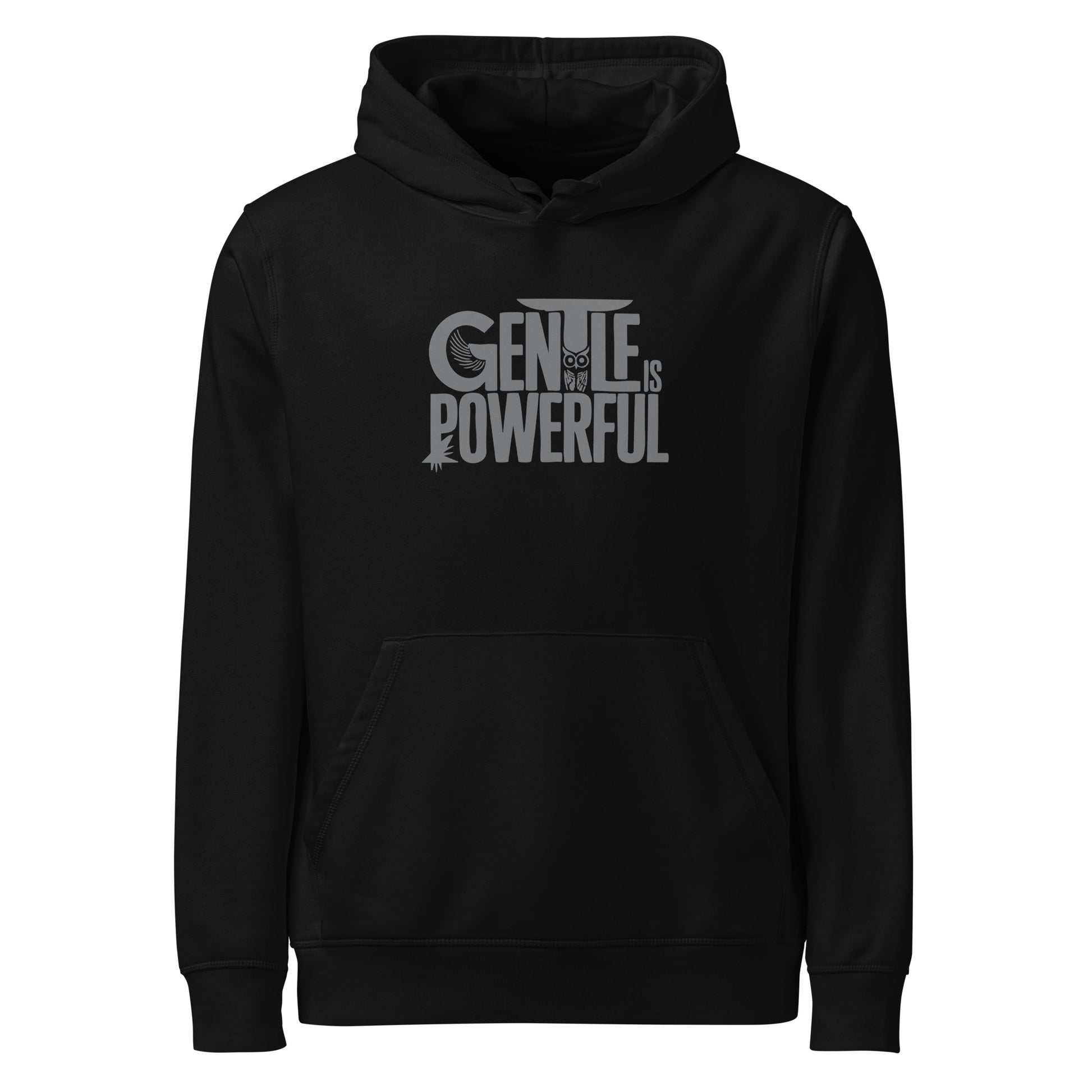 Unisex Organic Mid-Weight Hoodie "Rooted In Renewal" – Owl Print Sustainable Fashion Black Dudeily