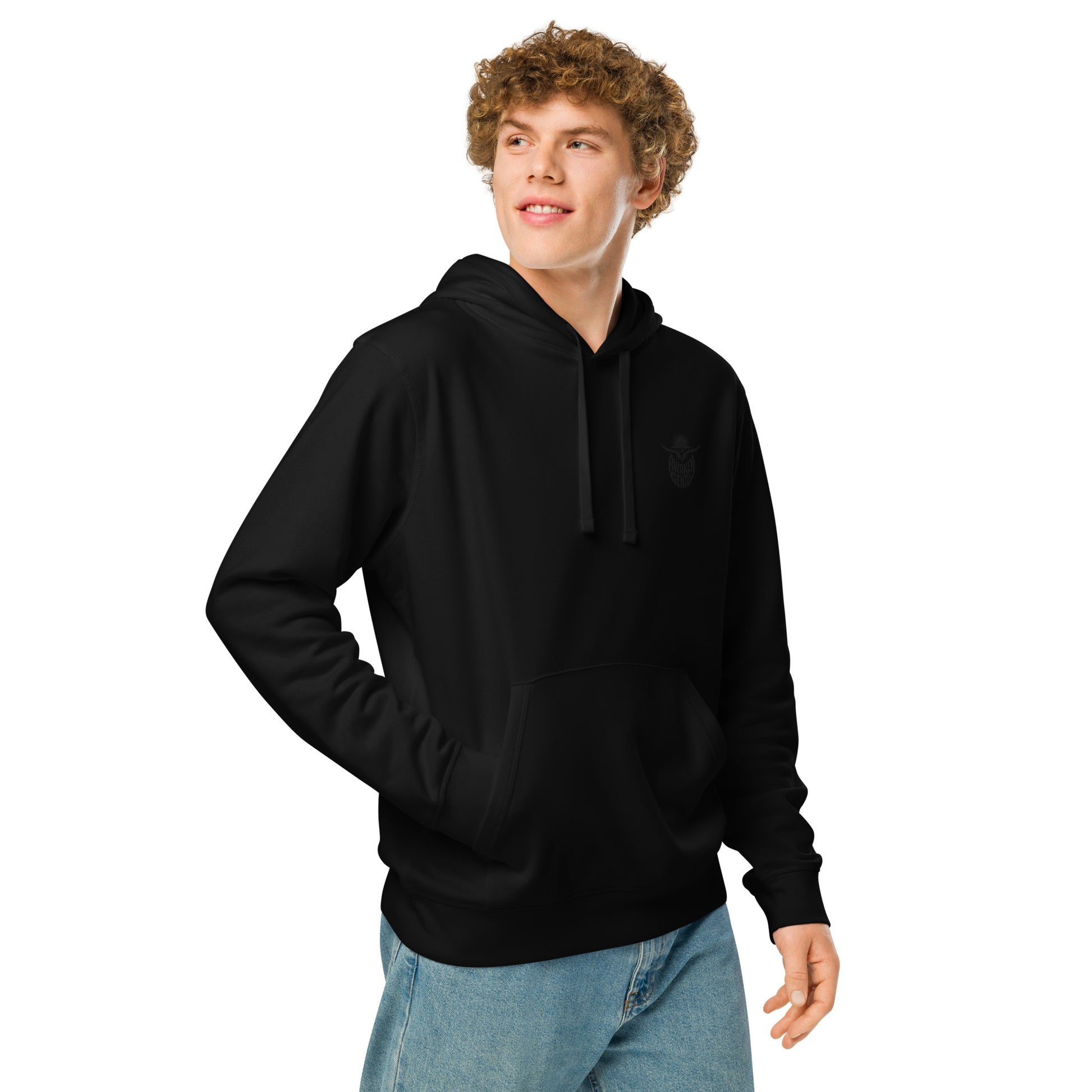 Unisex Organic Mid-Weight Hoodie "Awaken Gently" – Embroidered Eco-Friendly Owl Clothing Dudeily