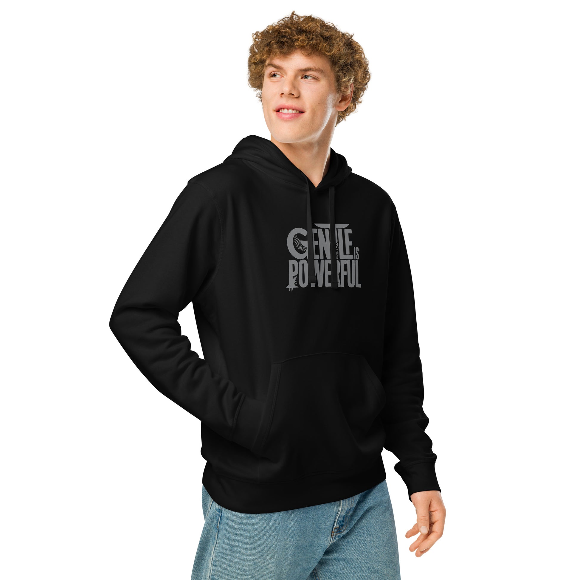 Unisex Organic Mid-Weight Hoodie "Gentle is Powerful" – Owl Print Sustainable Fashion Dudeily