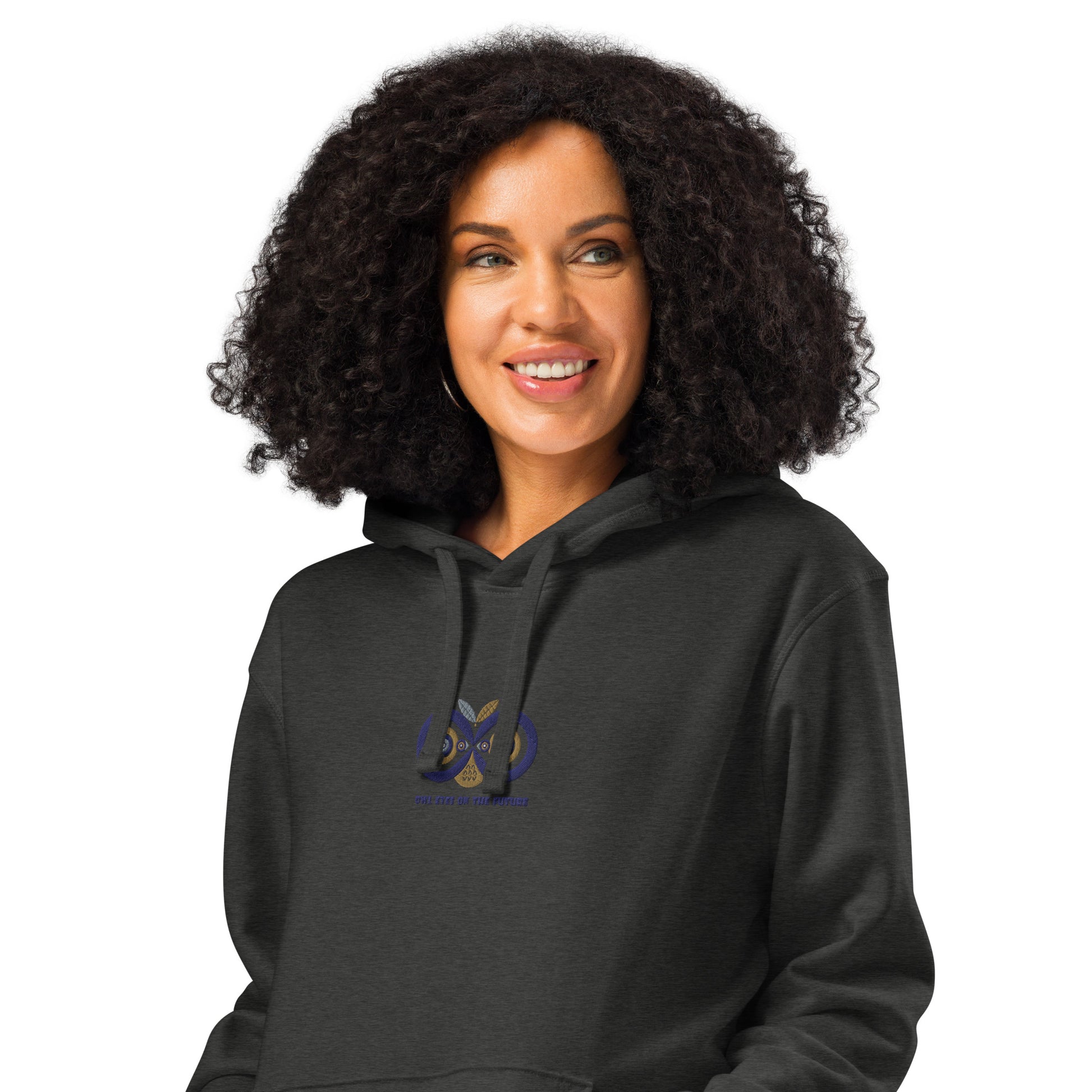 Embroidered Unisex Organic Mid-Weight Hoodie – Owl Eyes on the Future | Owl-Themed Sustainable Fashion Dudeily