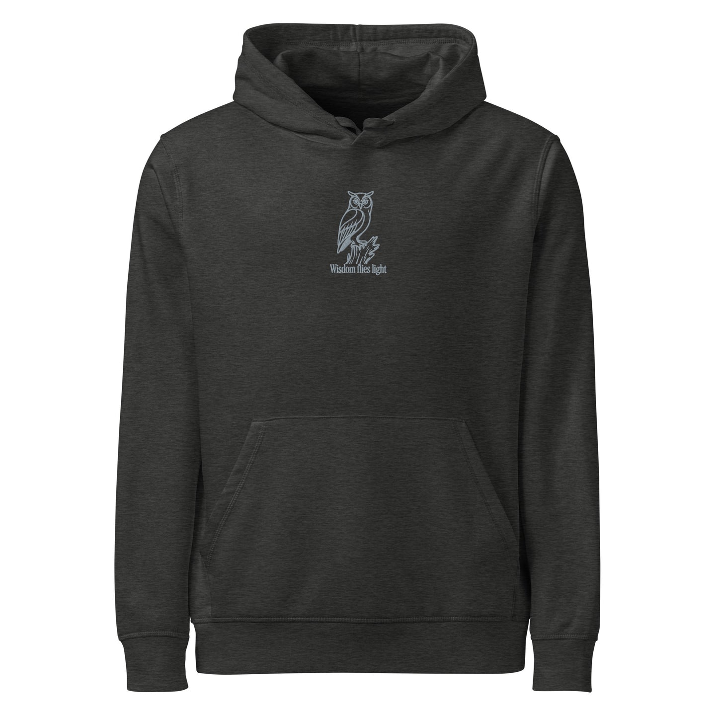 Owl Unisex Organic Mid-Weight Hoodie: 'Wisdom Flies Light' in Fall | Sustainable Fashion Dudeily