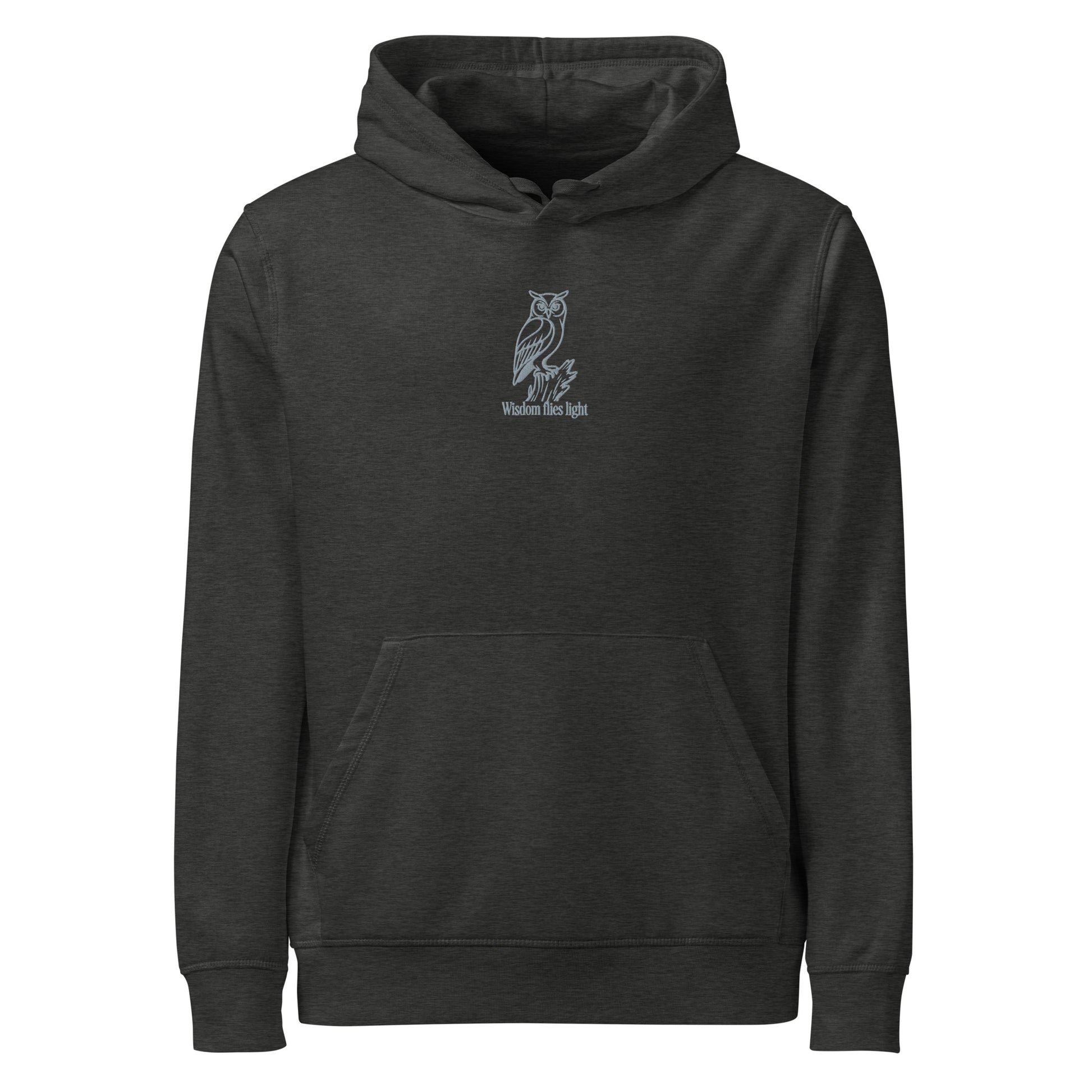 Owl Unisex Organic Mid-Weight Hoodie: 'Wisdom Flies Light' in Fall | Sustainable Fashion Dudeily