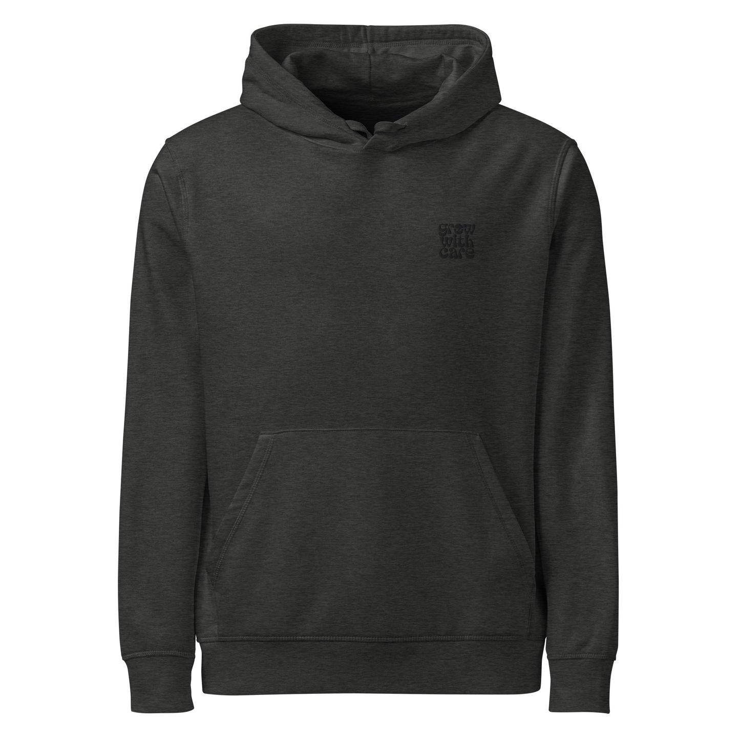 Eco-Friendly Owl Clothing Embroidered Unisex Organic Mid-Weight Hoodie "Grow With Care" Dark Heather Grey Dudeily