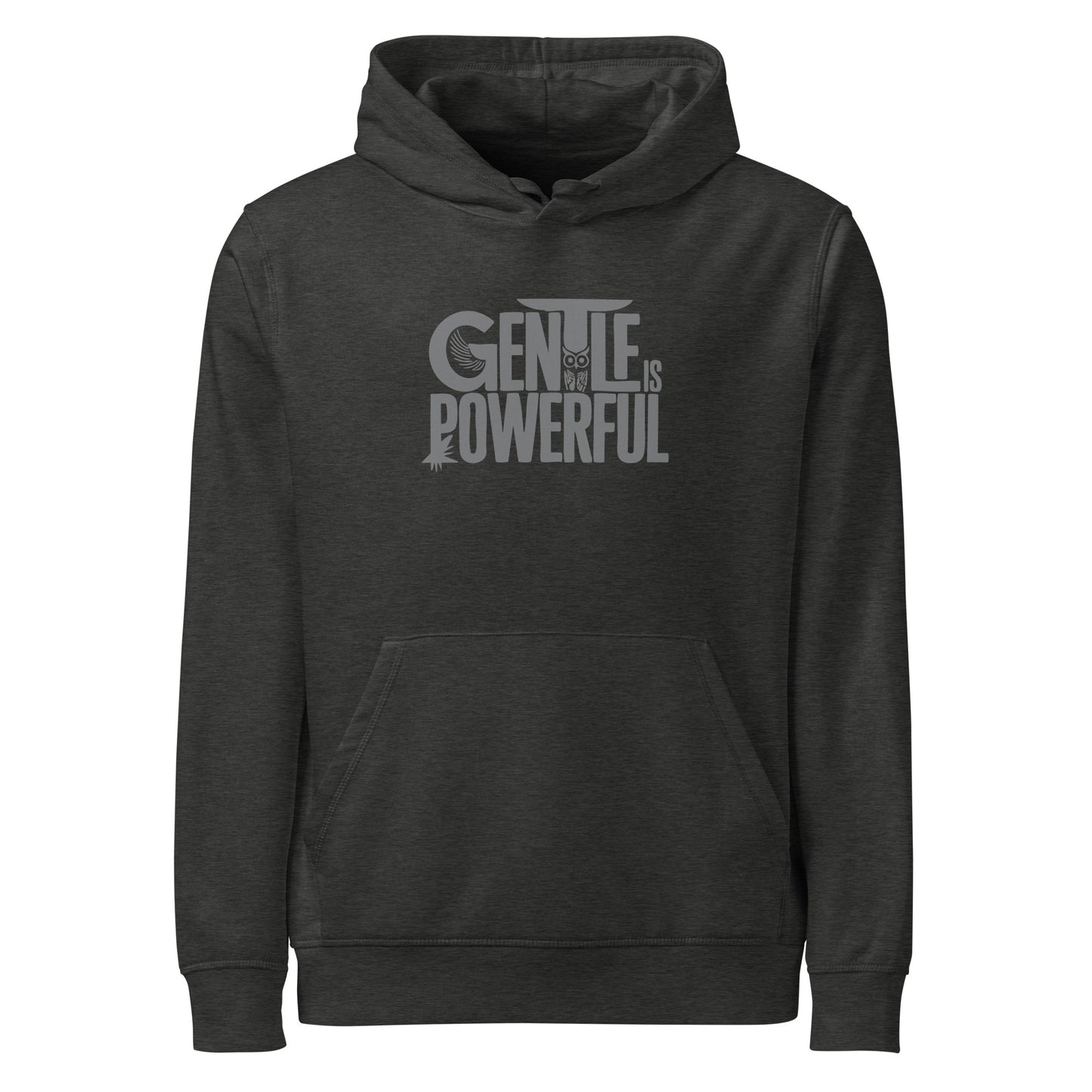 Unisex Organic Mid-Weight Hoodie "Rooted In Renewal" – Owl Print Sustainable Fashion Dark Heather Grey Dudeily