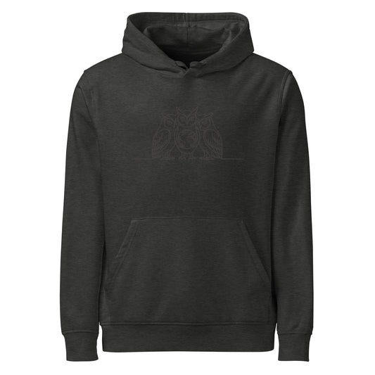 Unisex Organic Mid-Weight Hoodie – Minimal Owl Artwork | Sustainable Apparel Dark Heather Grey Dudeily