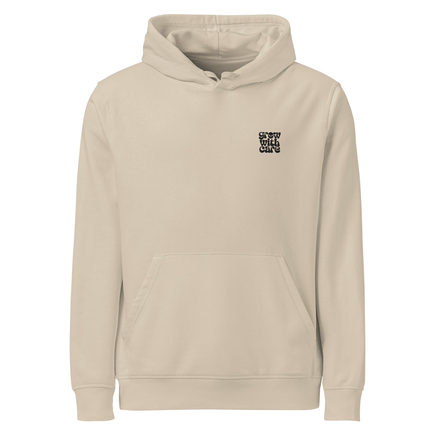 Eco-Friendly Owl Clothing Embroidered Unisex Organic Mid-Weight Hoodie "Grow With Care" Desert Dust Dudeily