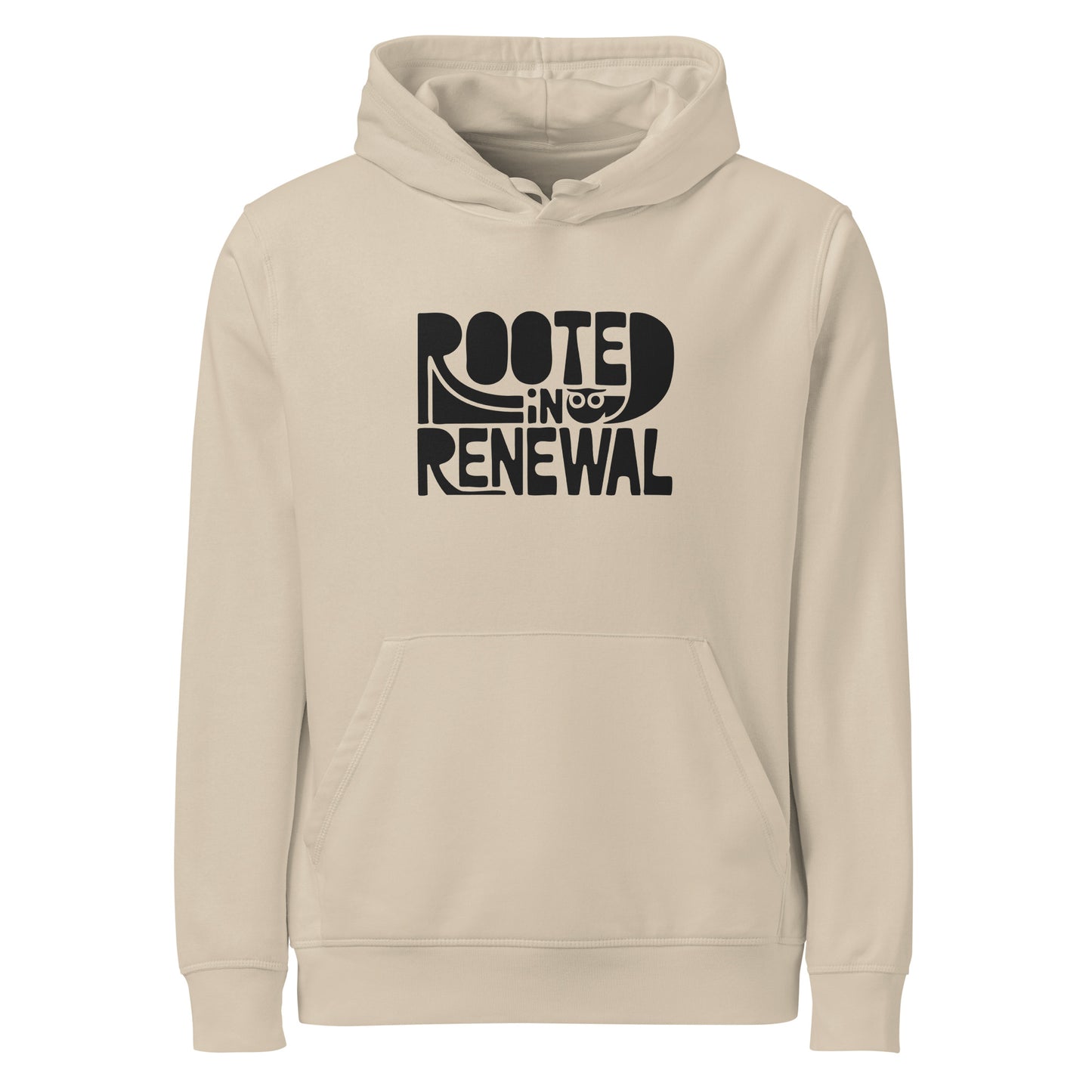 “Rooted In Renewal” Unisex Organic Mid-Weight Hoodie – Owl Print Sustainable Fashion Desert Dust Dudeily