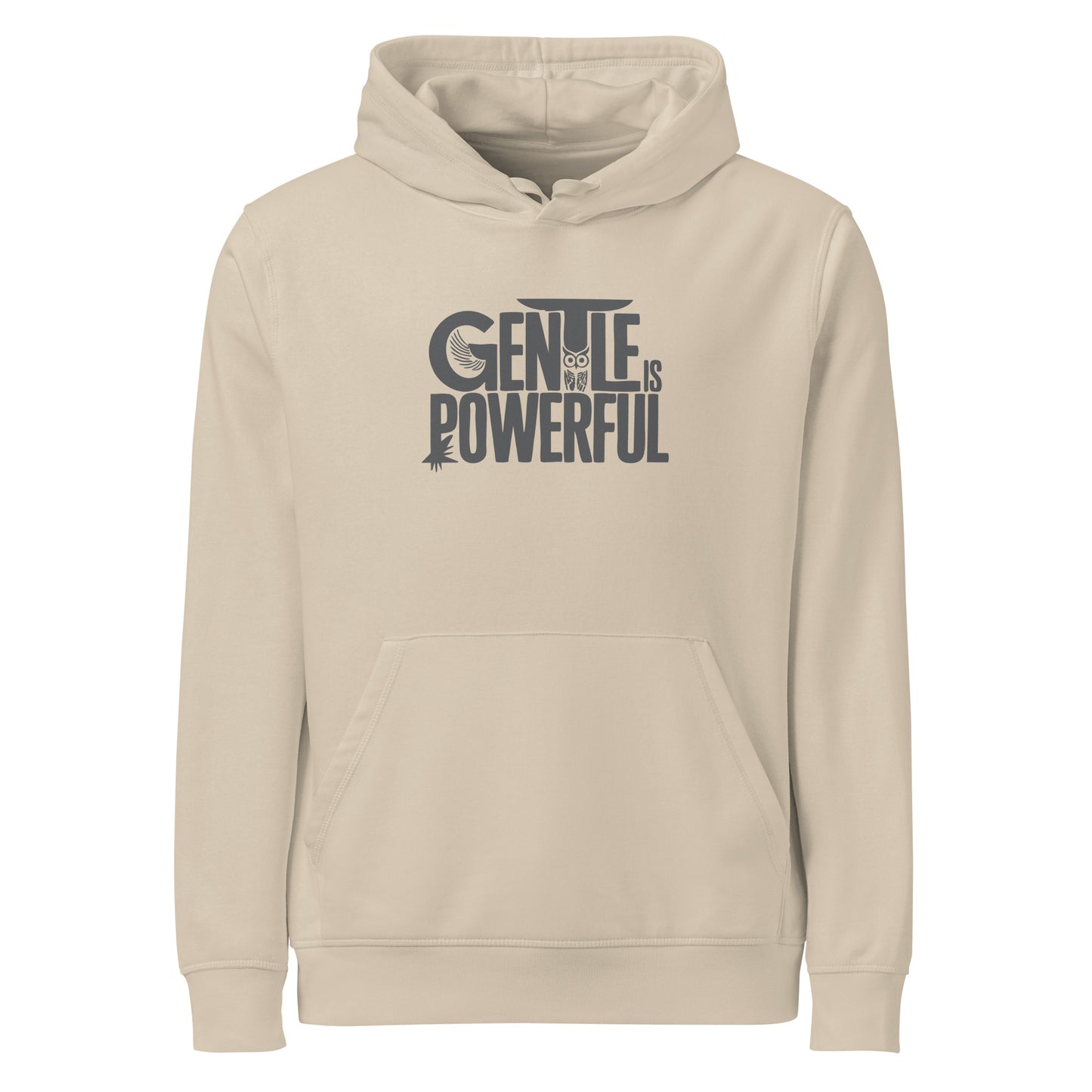 Unisex Organic Mid-Weight Hoodie "Rooted In Renewal" – Owl Print Sustainable Fashion Desert Dust Dudeily