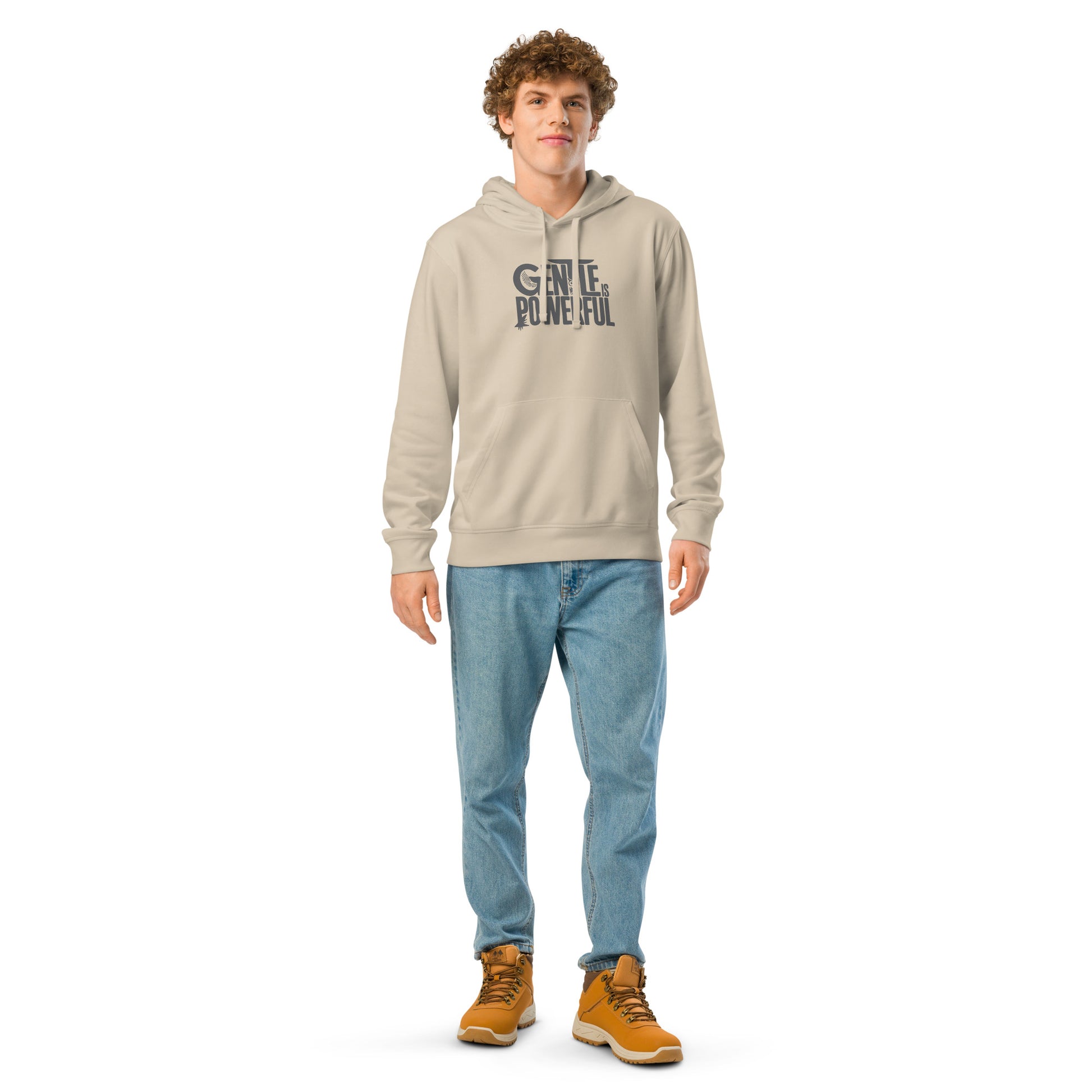 Unisex Organic Mid-Weight Hoodie "Gentle is Powerful" – Owl Print Sustainable Fashion Dudeily