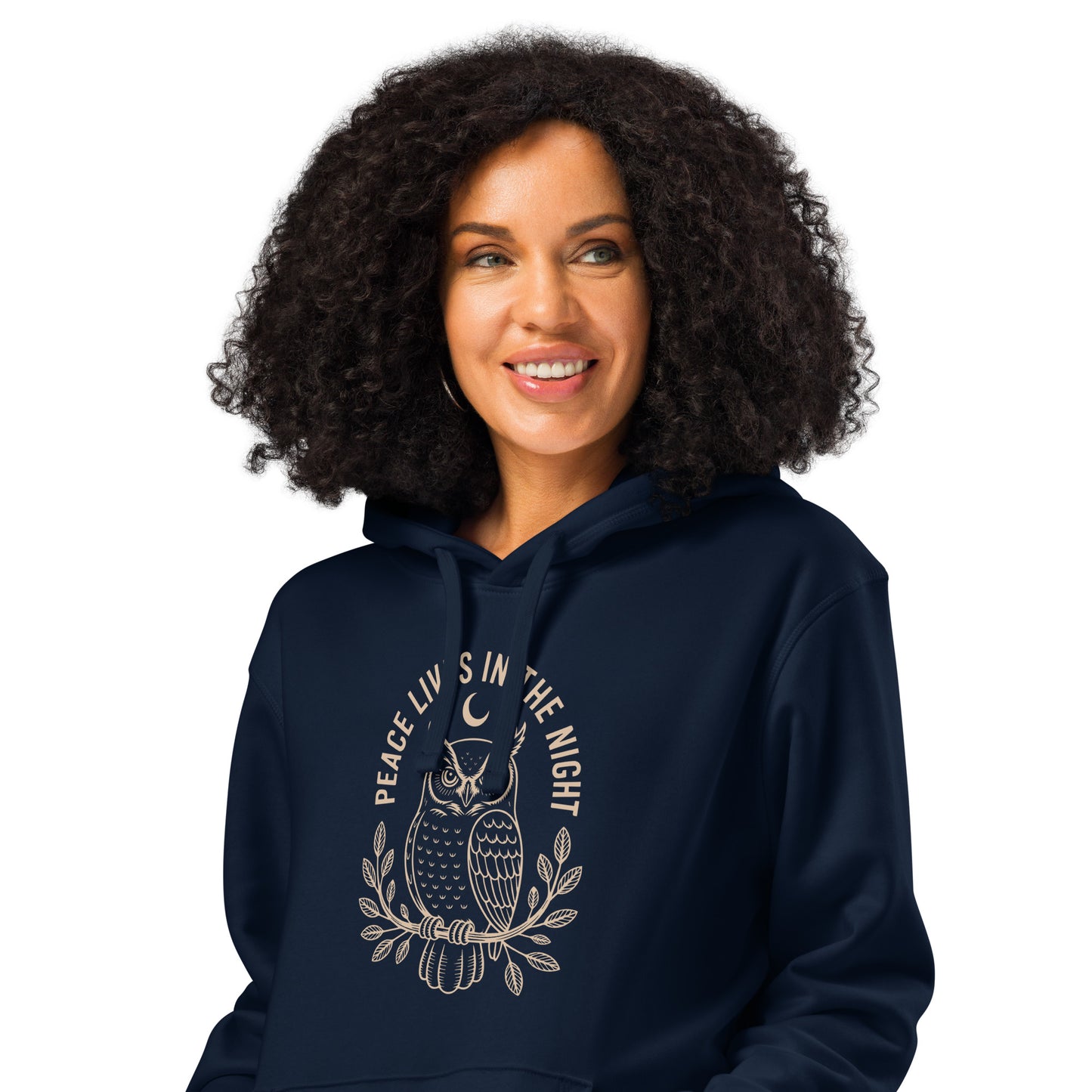 Unisex Organic Mid-Weight Hoodie: 'Peace in the Night' in Fall | Sustainable Owl Fashion USA Dudeily