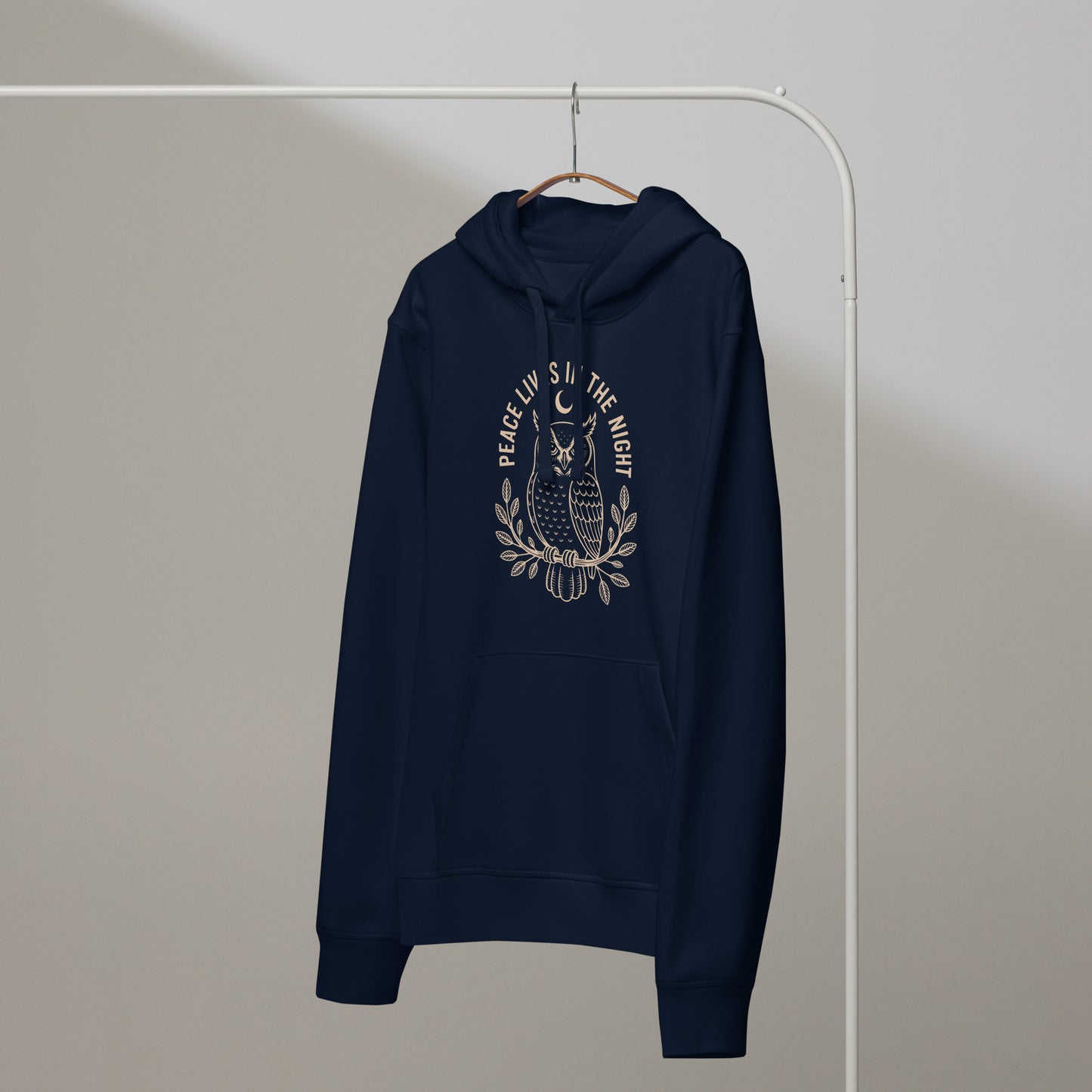 Unisex Organic Mid-Weight Hoodie: 'Peace in the Night' in Fall | Sustainable Owl Fashion USA Dudeily
