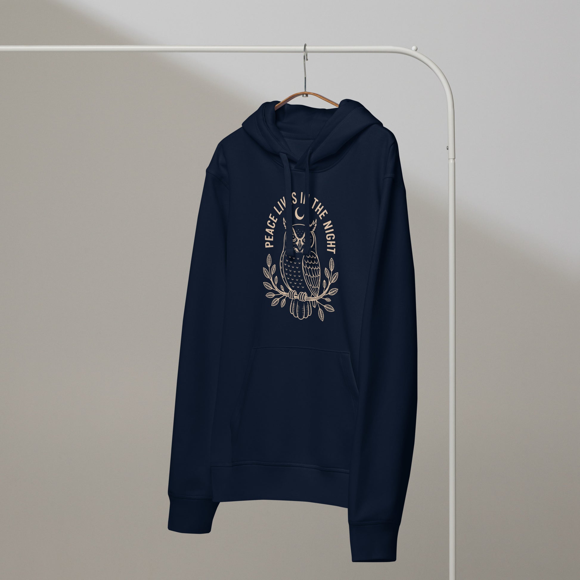 Unisex Organic Mid-Weight Hoodie: 'Peace in the Night' in Fall | Sustainable Owl Fashion USA Dudeily