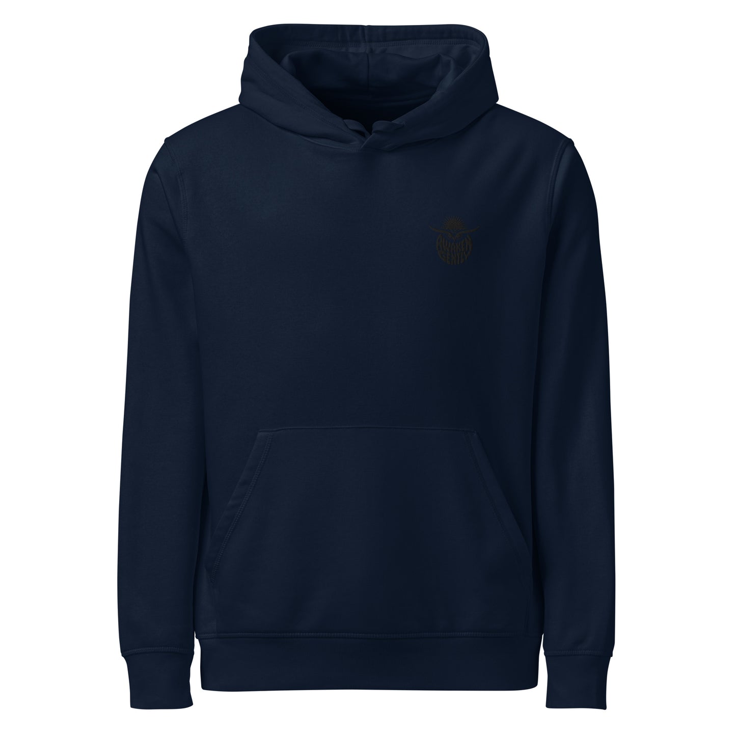 Unisex Organic Mid-Weight Hoodie "Awaken Gently" – Embroidered Eco-Friendly Owl Clothing French Navy Dudeily