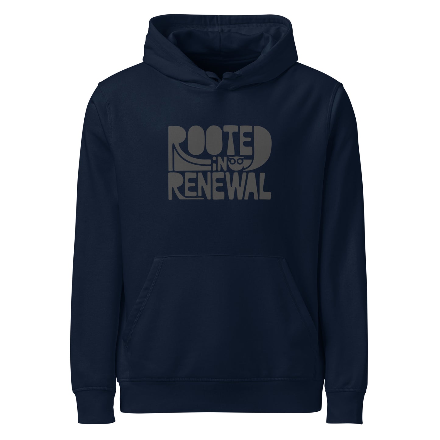 “Rooted In Renewal” Unisex Organic Mid-Weight Hoodie – Owl Print Sustainable Fashion French Navy Dudeily