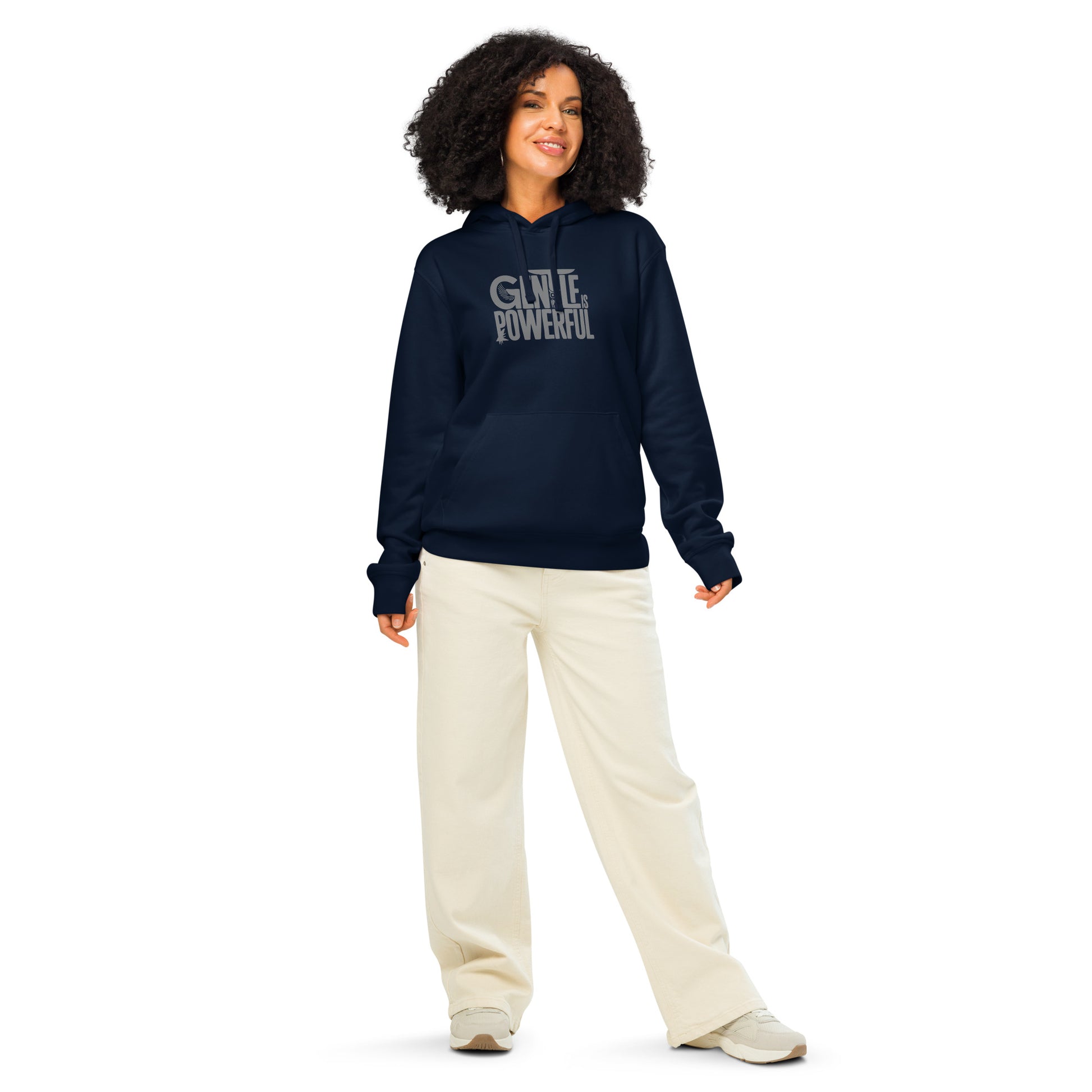 Unisex Organic Mid-Weight Hoodie "Gentle is Powerful" – Owl Print Sustainable Fashion Dudeily