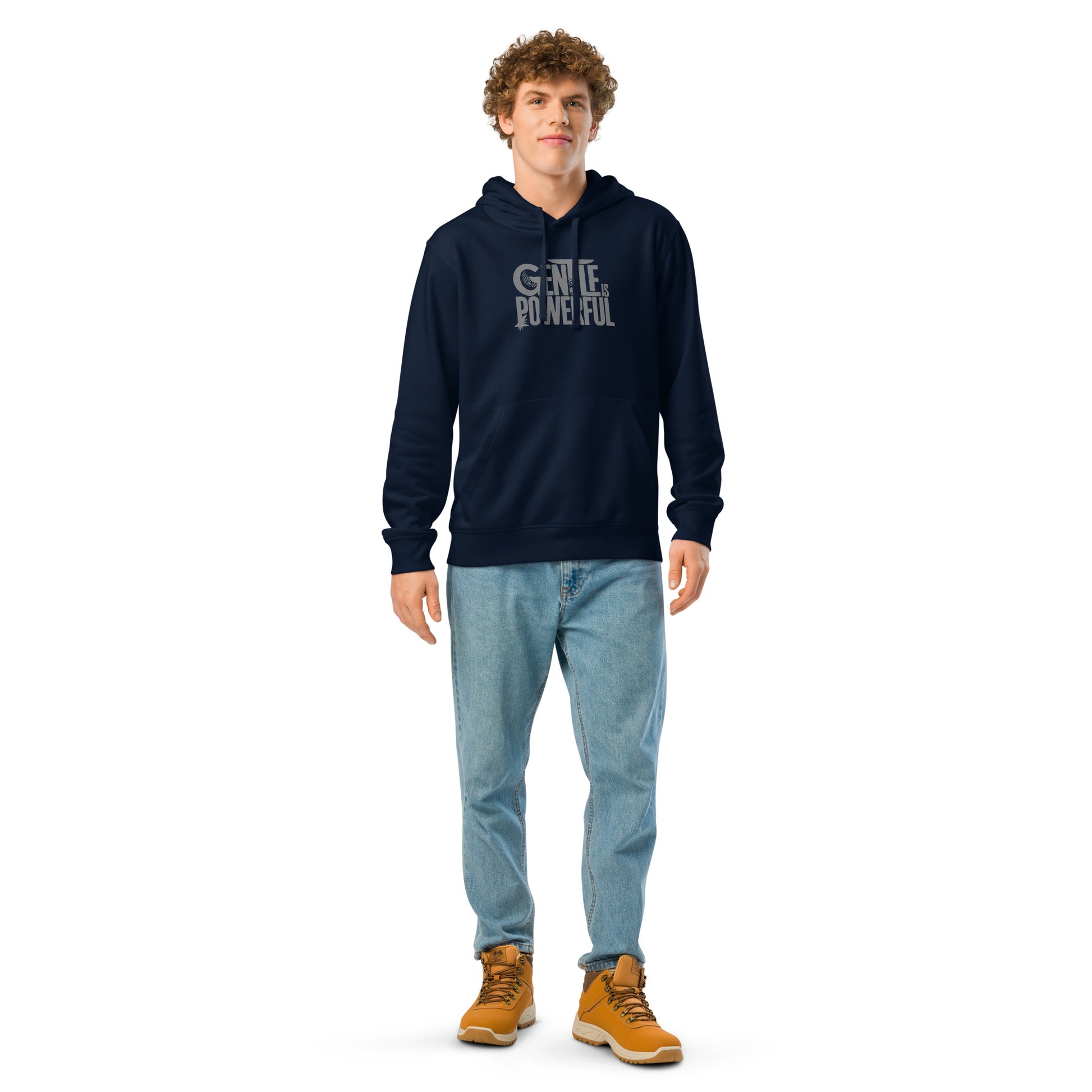 Unisex Organic Mid-Weight Hoodie "Gentle is Powerful" – Owl Print Sustainable Fashion Dudeily