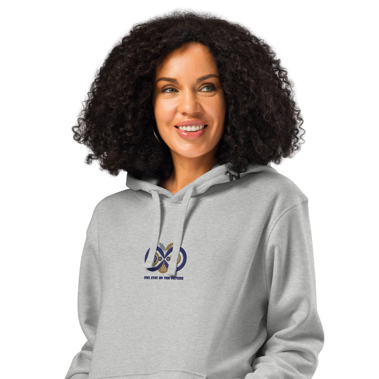 Embroidered Unisex Organic Mid-Weight Hoodie – Owl Eyes on the Future | Owl-Themed Sustainable Fashion Dudeily