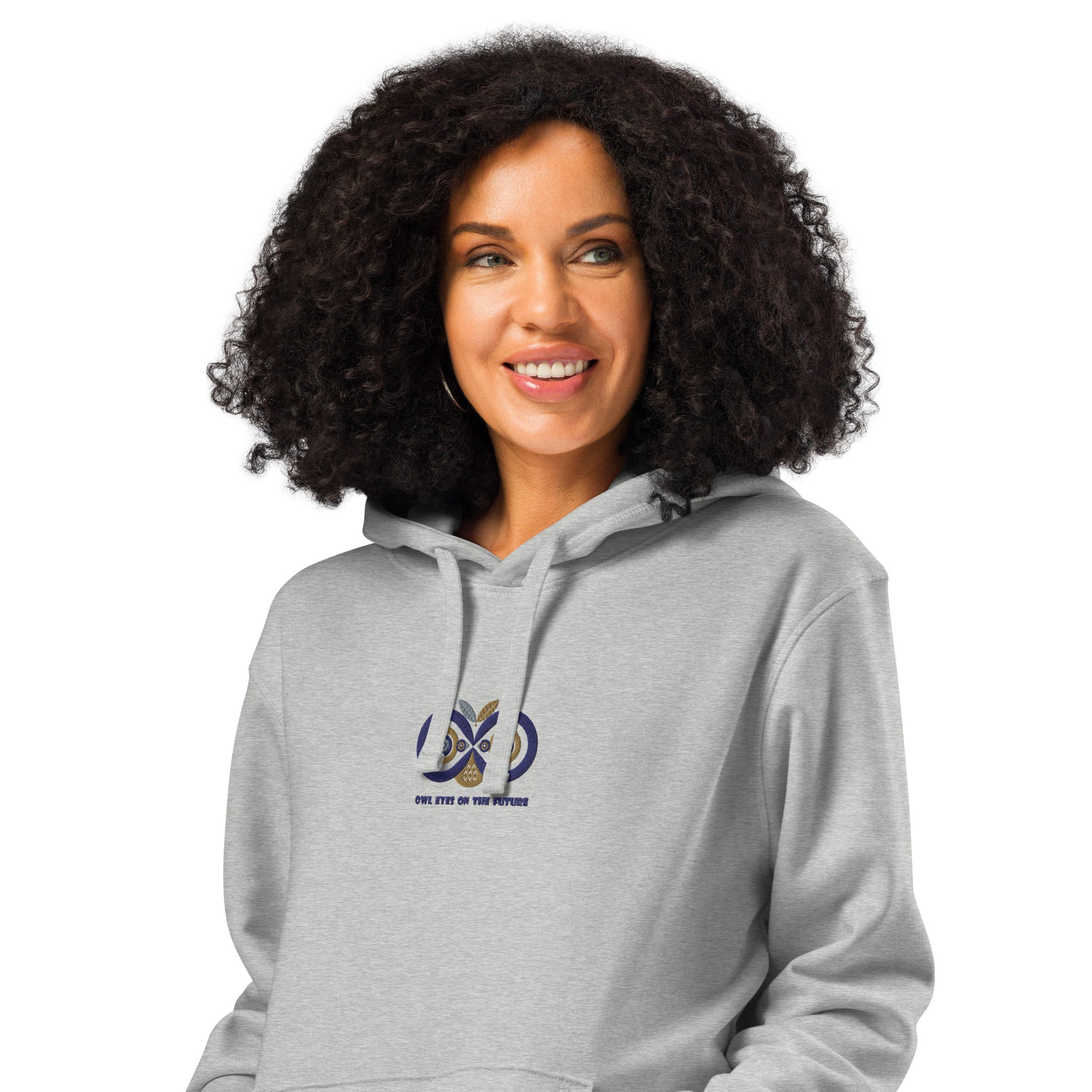 Embroidered Unisex Organic Mid-Weight Hoodie – Owl Eyes on the Future | Owl-Themed Sustainable Fashion Dudeily