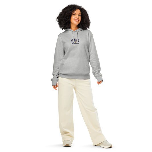 Embroidered Unisex Organic Mid-Weight Hoodie – Owl Eyes on the Future | Owl-Themed Sustainable Fashion Heather Grey Dudeily