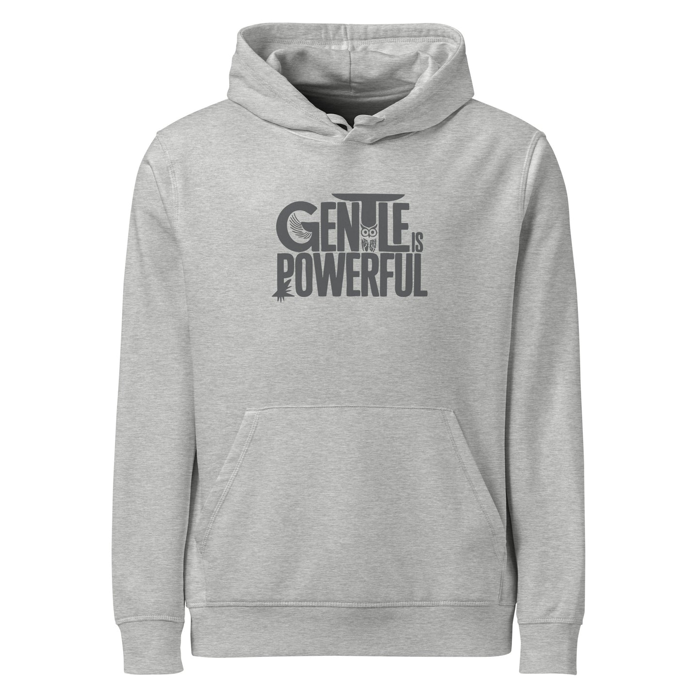 Unisex Organic Mid-Weight Hoodie "Gentle is Powerful" – Owl Print Sustainable Fashion Heather Grey Dudeily