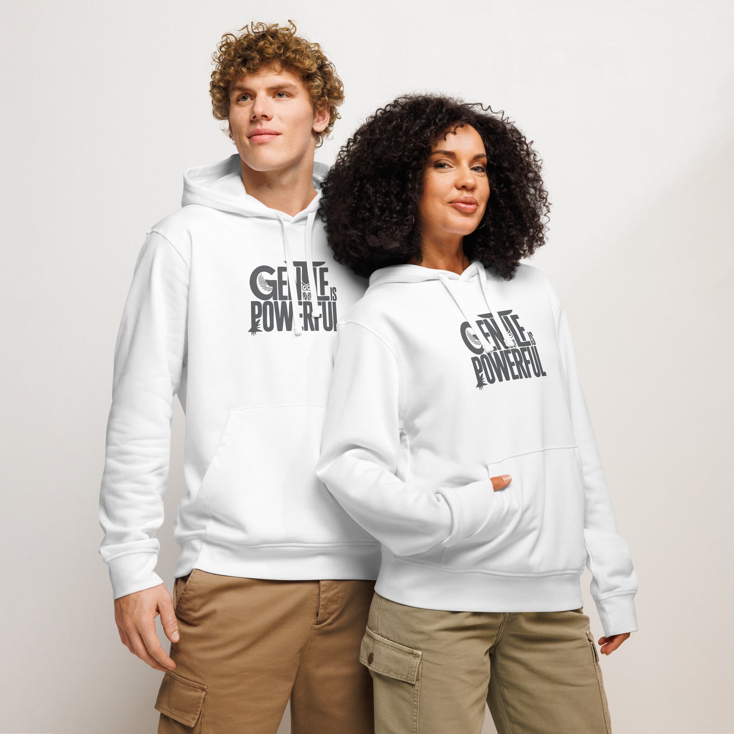 Unisex Organic Mid-Weight Hoodie "Gentle is Powerful" – Owl Print Sustainable Fashion Dudeily