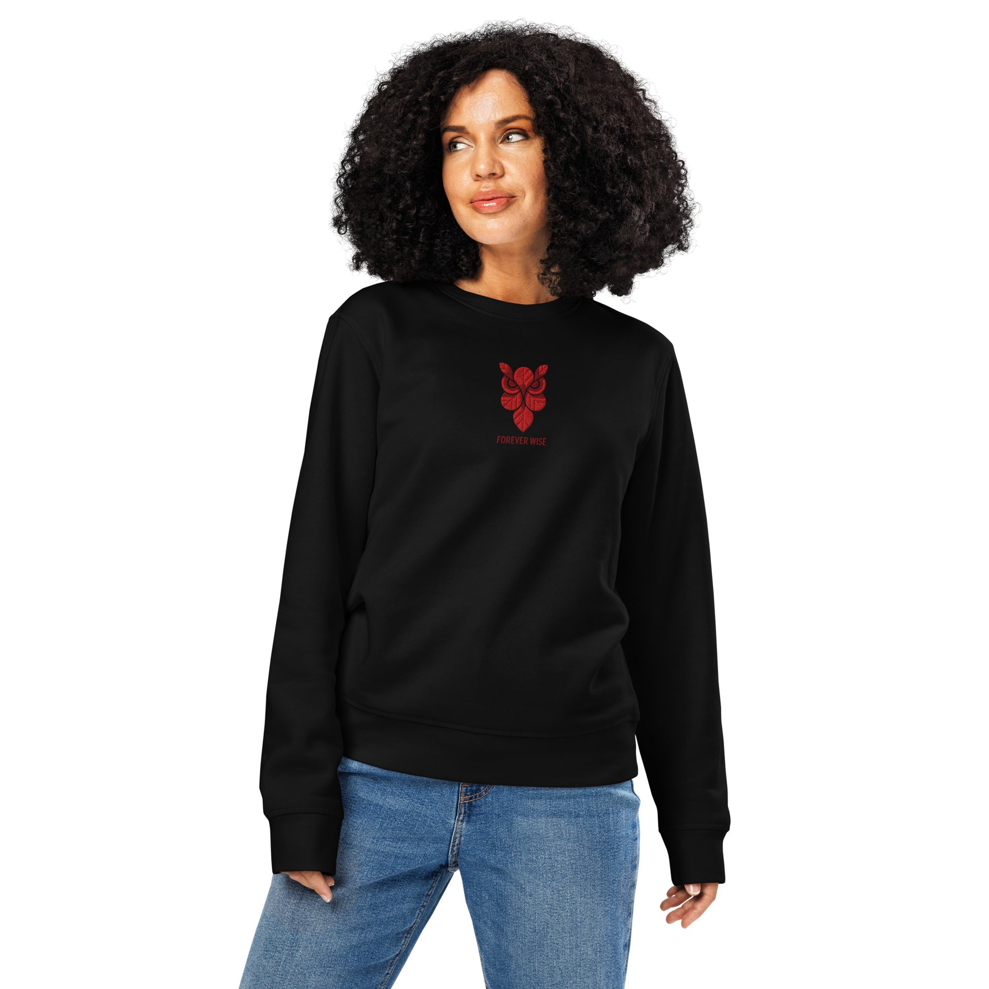Owl Unisex Organic Mid-Weight Sweatshirt: 'Forever Wise' in Fall | Sustainable Fashion USA Black Dudeily