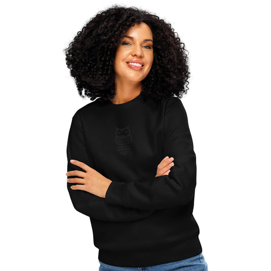 Owl Unisex Organic Mid-Weight Sweatshirt: 'Stay Cozy Hoot Loud' in Fall | Sustainable Fashion USA Black Dudeily