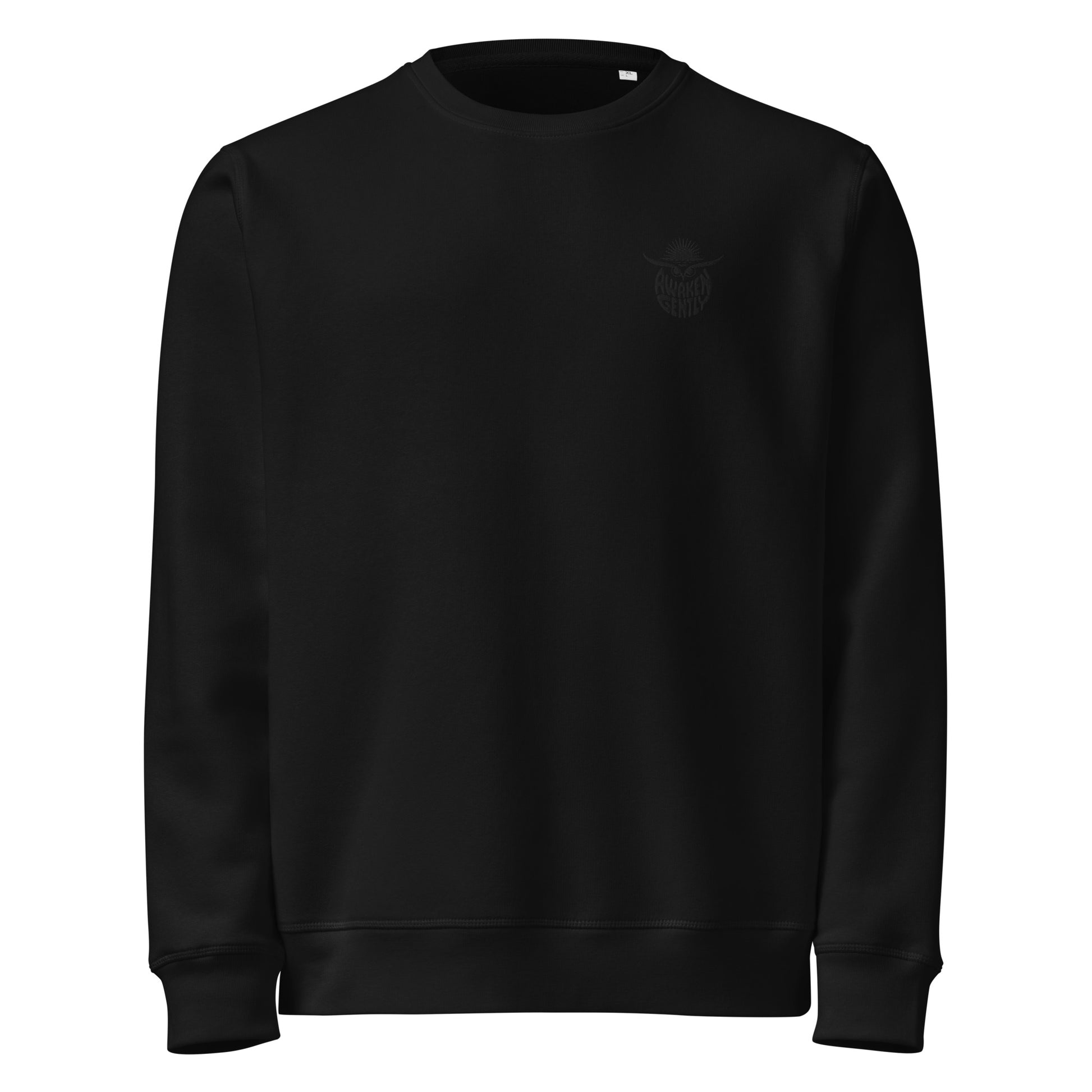 Unisex Organic Mid-Weight Sweatshirt "Hope Has Feathers" – Embroidered Eco-Friendly Owl Clothing Black Dudeily