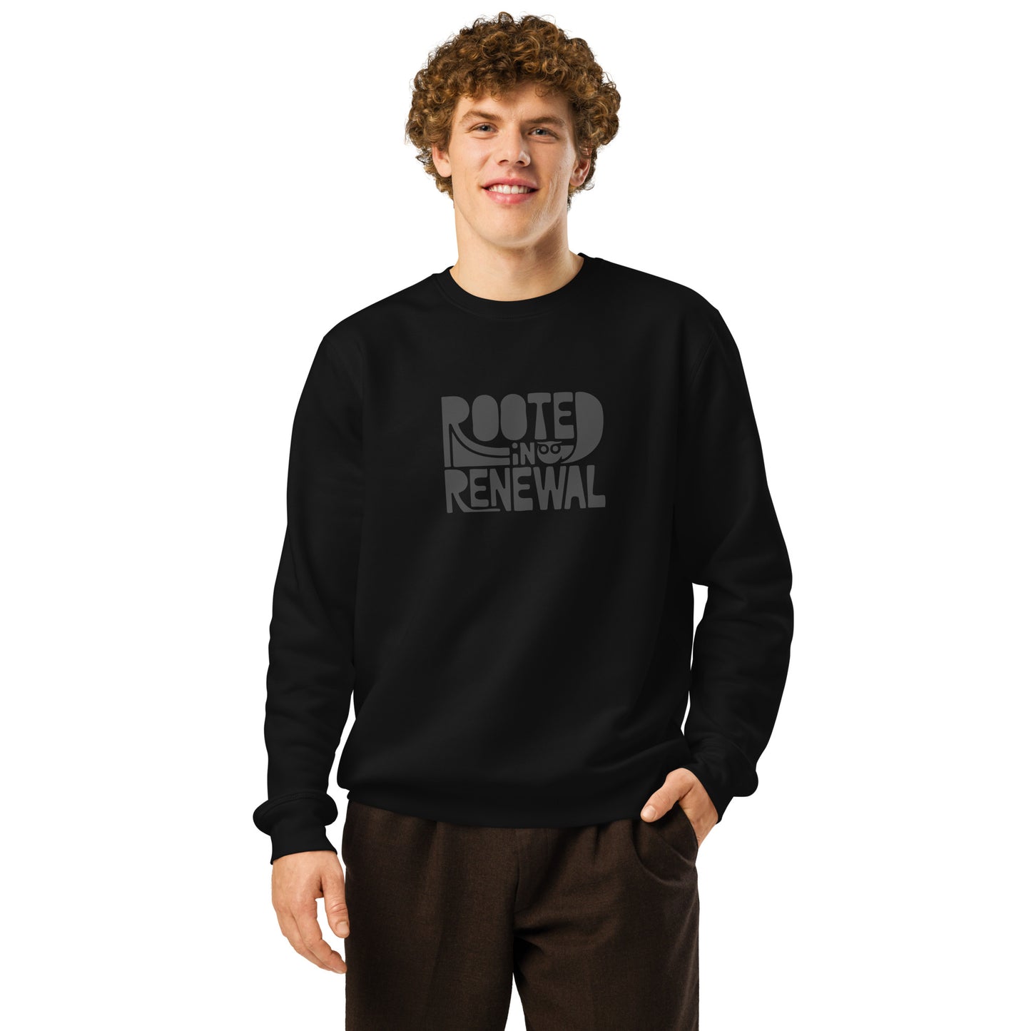 Unisex Organic Mid-Weight Sweatshirt "Rooted In Renewal" – Eco-Friendly Owl Clothing Print Dudeily