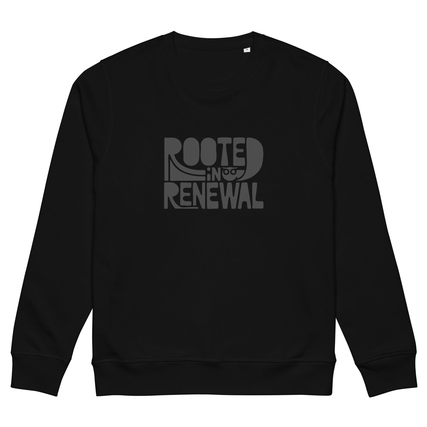 Unisex Organic Mid-Weight Sweatshirt "Rooted In Renewal" – Eco-Friendly Owl Clothing Print Black Dudeily