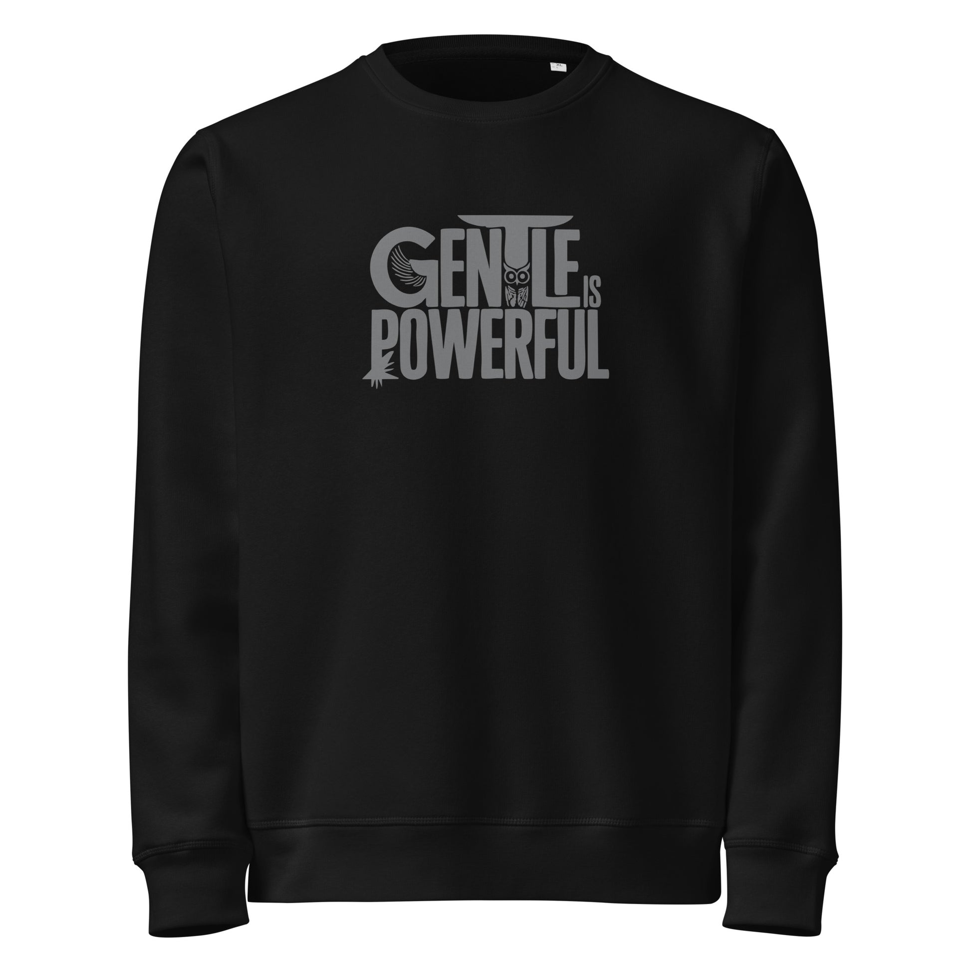 Unisex Organic Mid-Weight Sweatshirt "Gentle is Powerful" – Owl Print Sustainable Fashion Dudeily