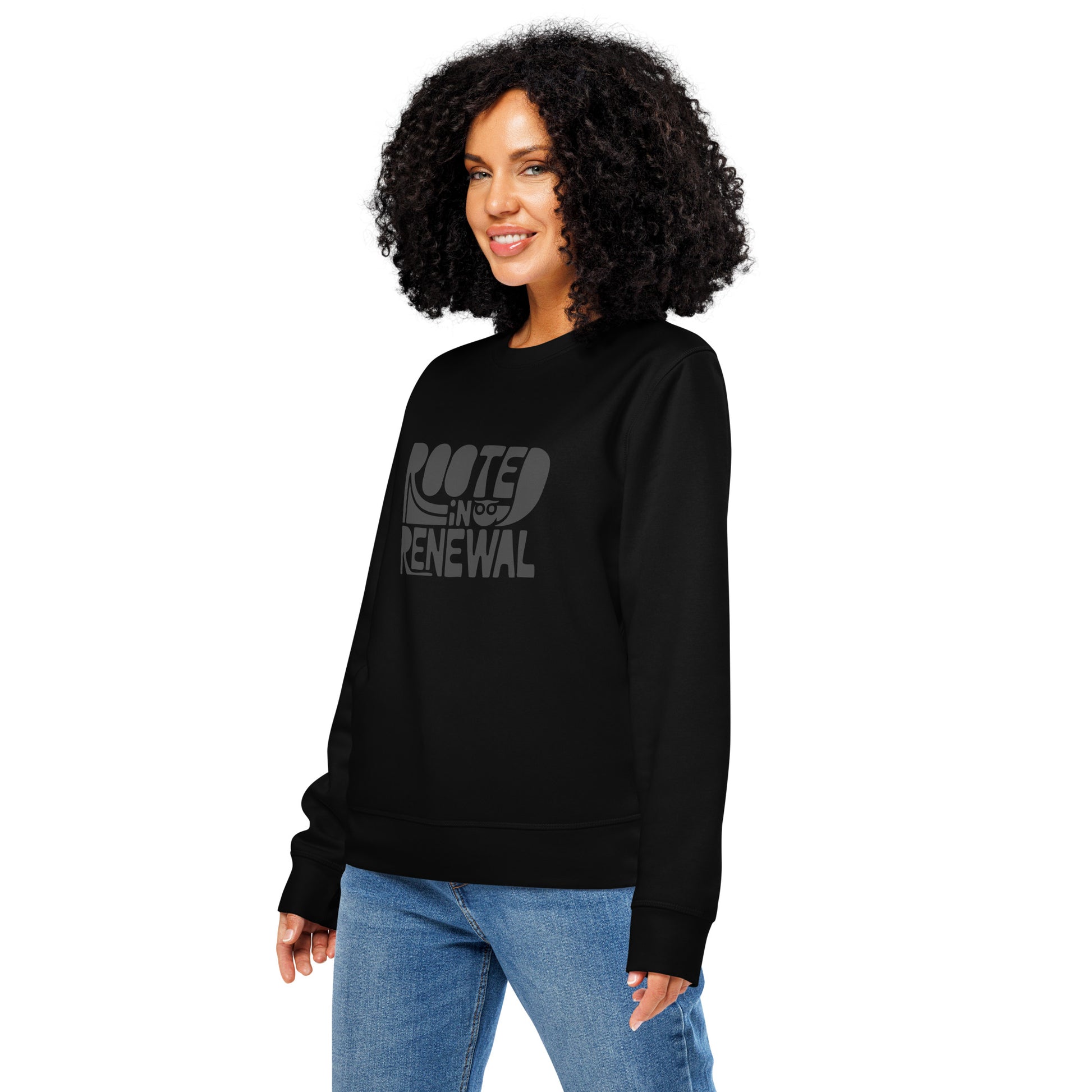 Unisex Organic Mid-Weight Sweatshirt "Rooted In Renewal" – Eco-Friendly Owl Clothing Print Dudeily